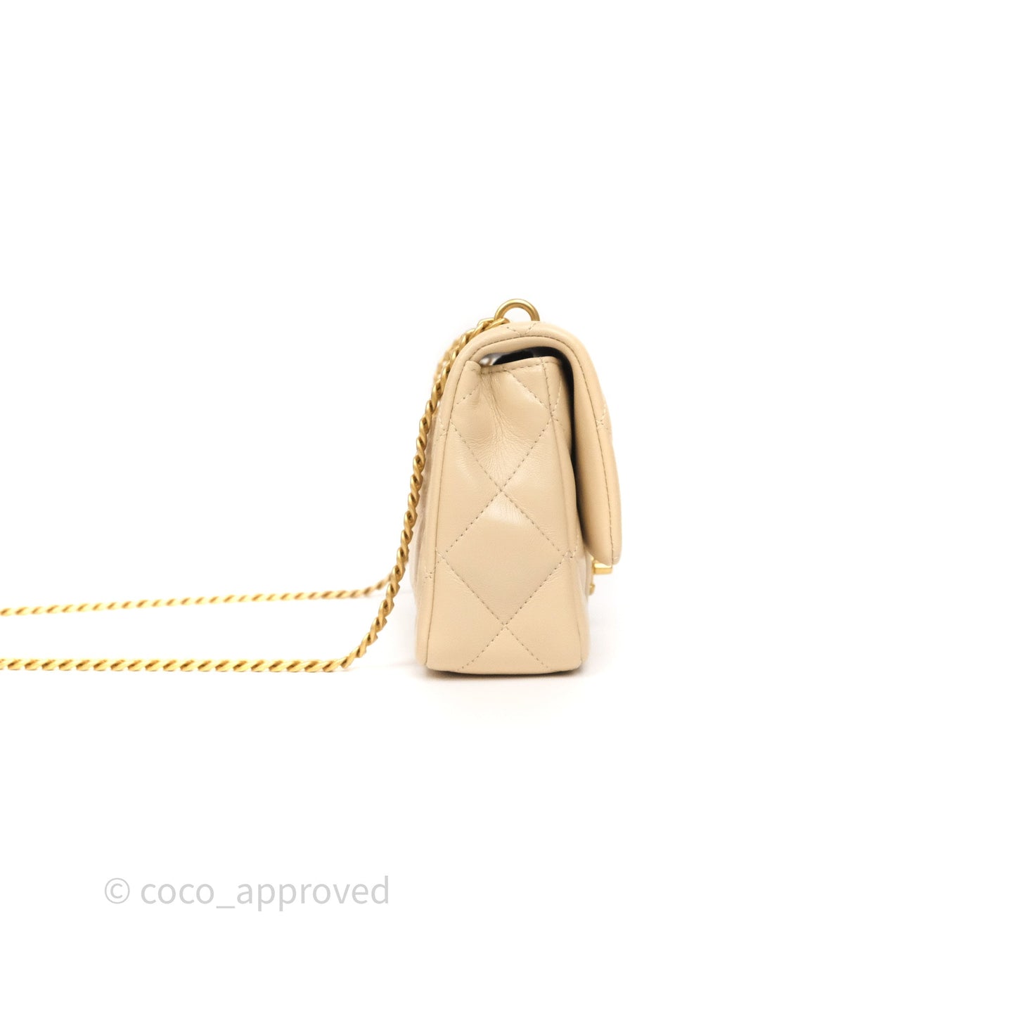 Chanel Sweetheart Mini Flap Beige Shiny Lambskin Aged Gold Hardware