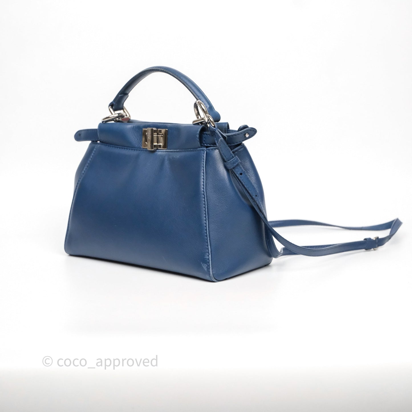 Fendi Nappa Mini Peekaboo Bag Blue Silver Hardware
