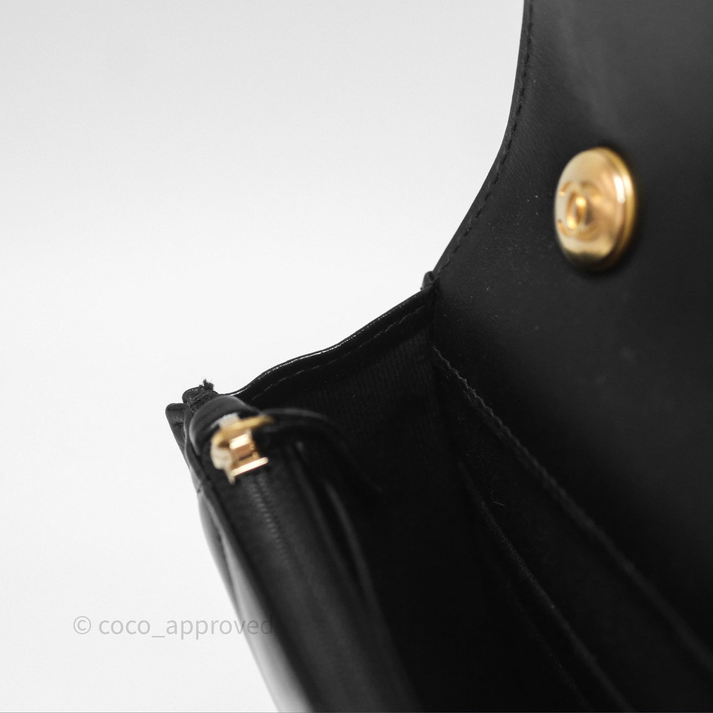 Chanel Quilted Medallion Wallet on Chain WOC Black Glossy Lambskin Gold Hardware 22K