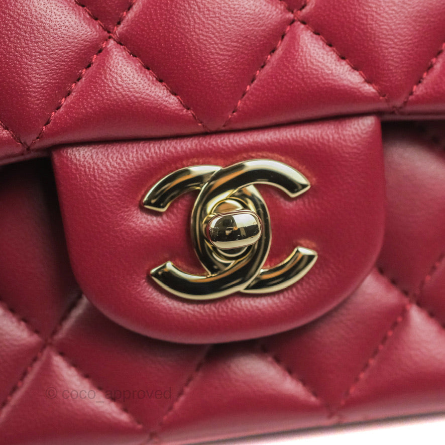 Chanel Top Handle Mini Rectangular Flap Bag Burgundy Lambskin Gold Hardware