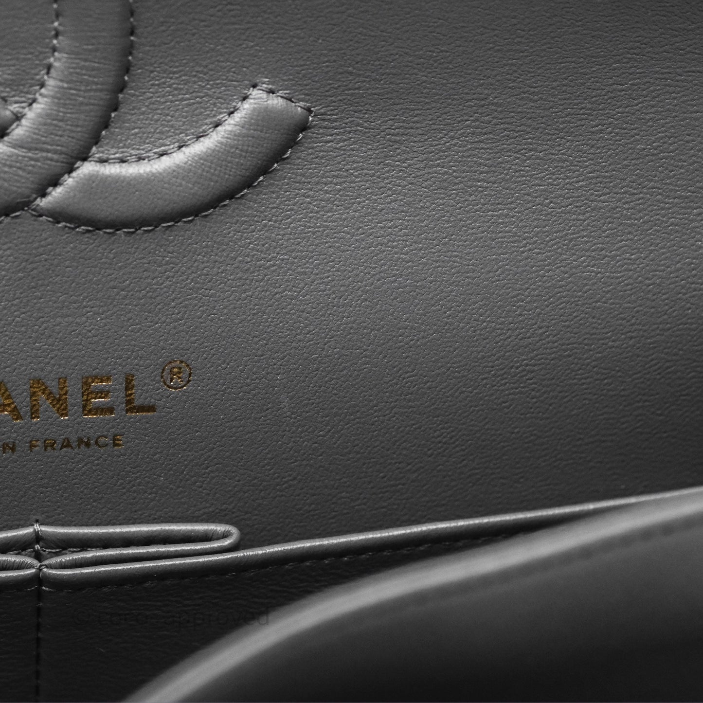 Chanel Classic M/L Medium Flap Quilted Grey Lambskin Gold Hardware