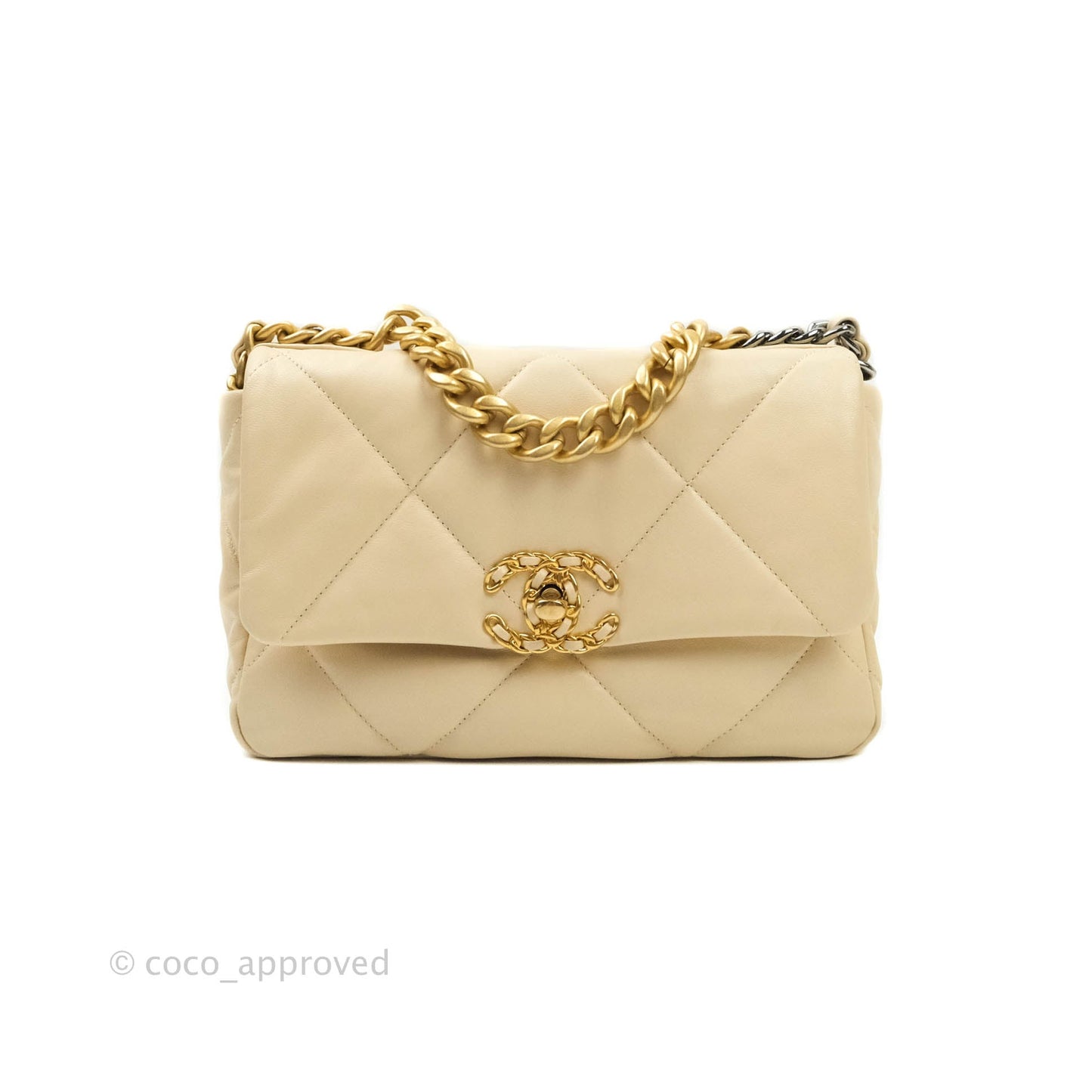 Chanel 19 Small Beige Goatskin Mixed Hardware