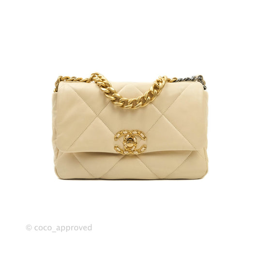 Chanel 19 Small Beige Goatskin Mixed Hardware