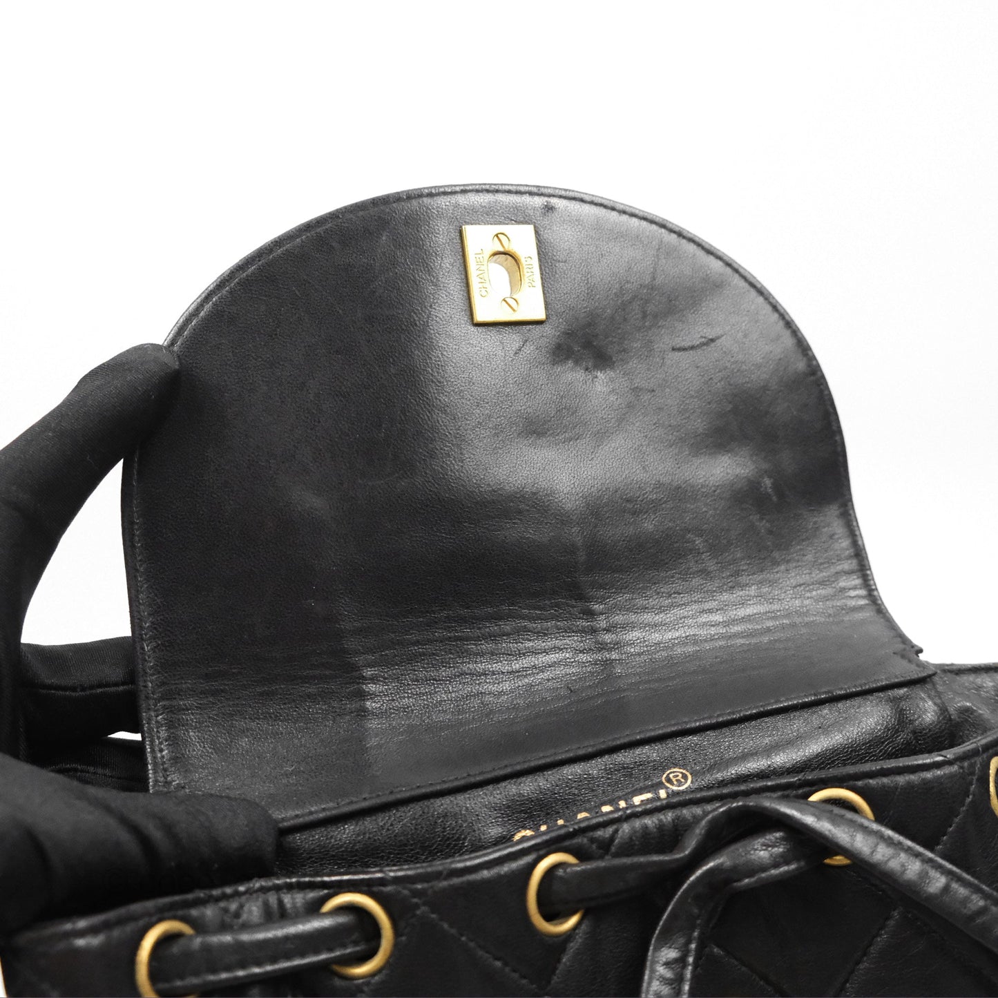 Chanel Vintage CC Duma Backpack Black Lambskin 24K Gold Hardware