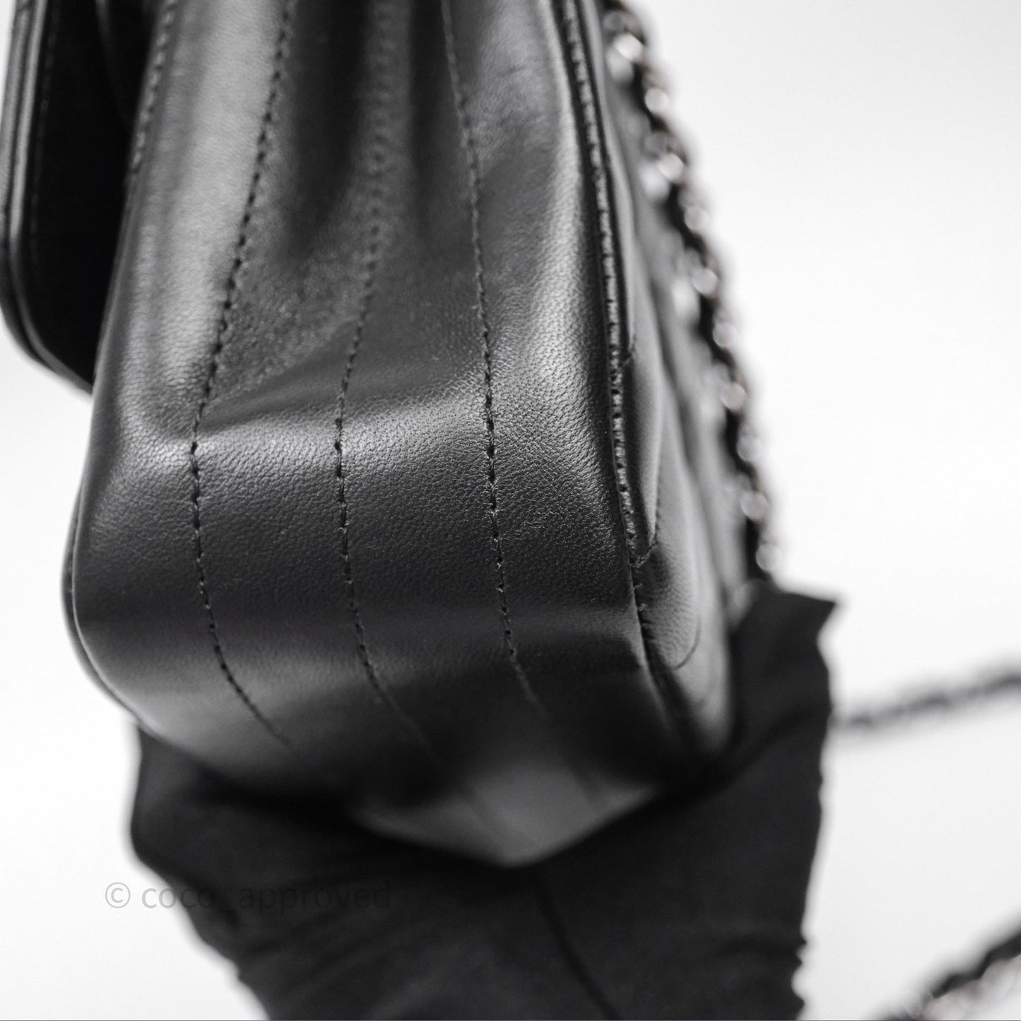Chanel Classic M/L Medium Flap Chevron Black Lambskin Silver Hardware