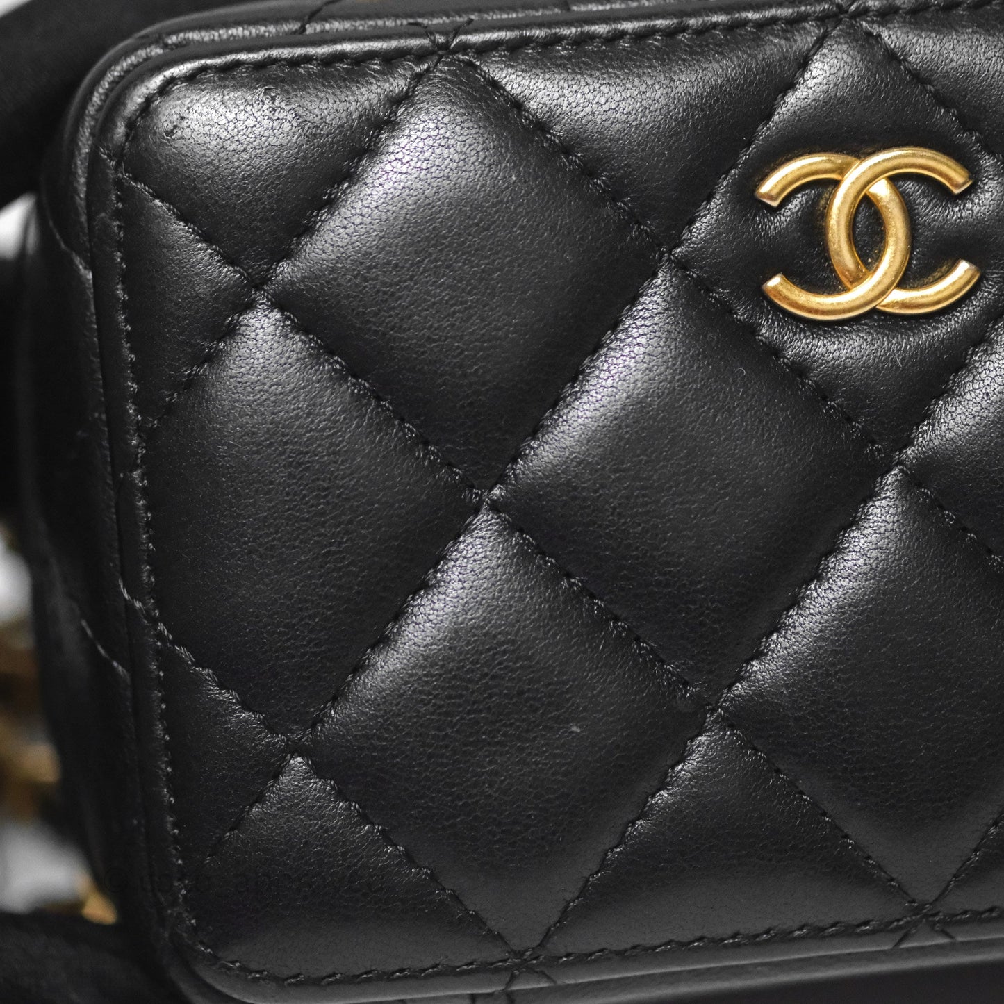 Chanel Top Handle Vanity Case Black Lambskin Aged Gold Hardware 22A