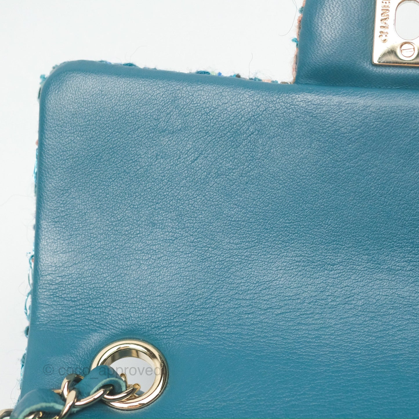 Chanel Mini Rectangular Flap Teal Tweed Gold Hardware