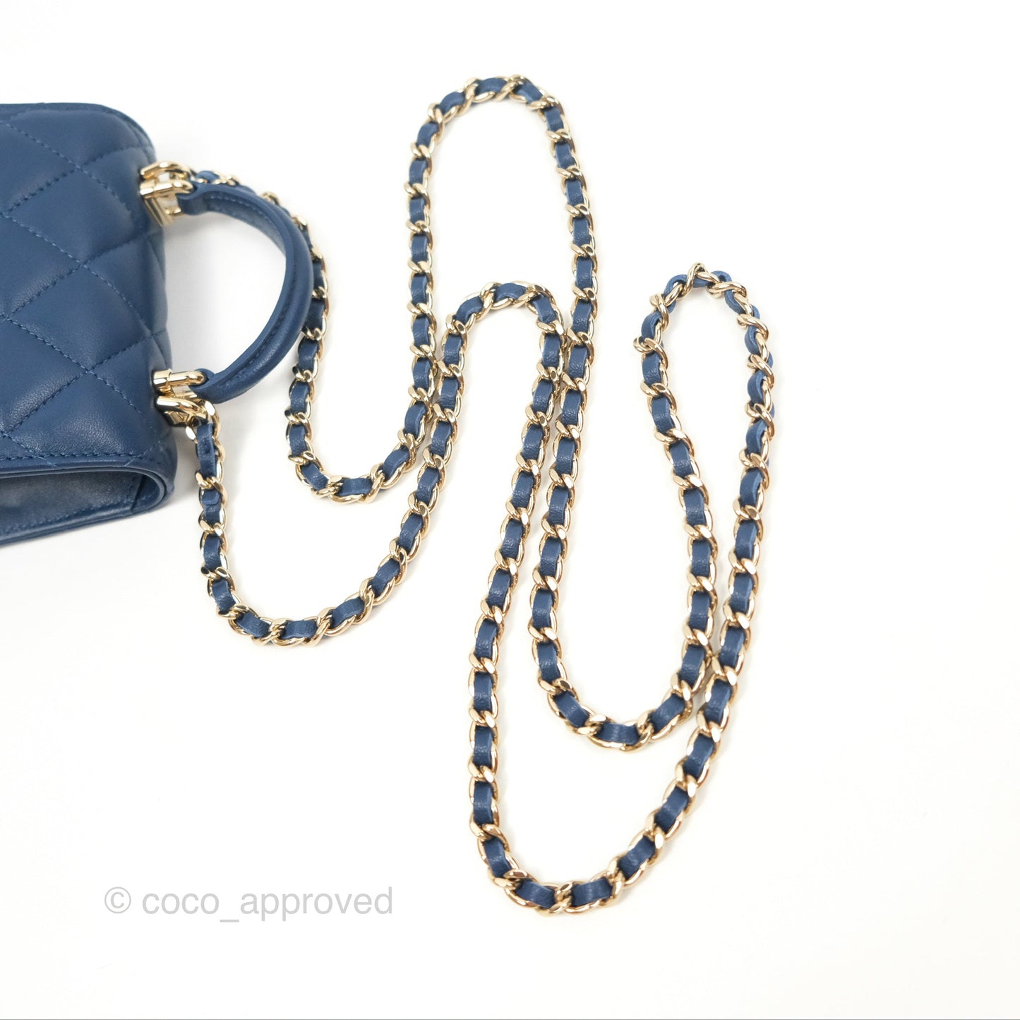Chanel Mini Handle Clutch With Chain Navy Lambskin Gold Hardware