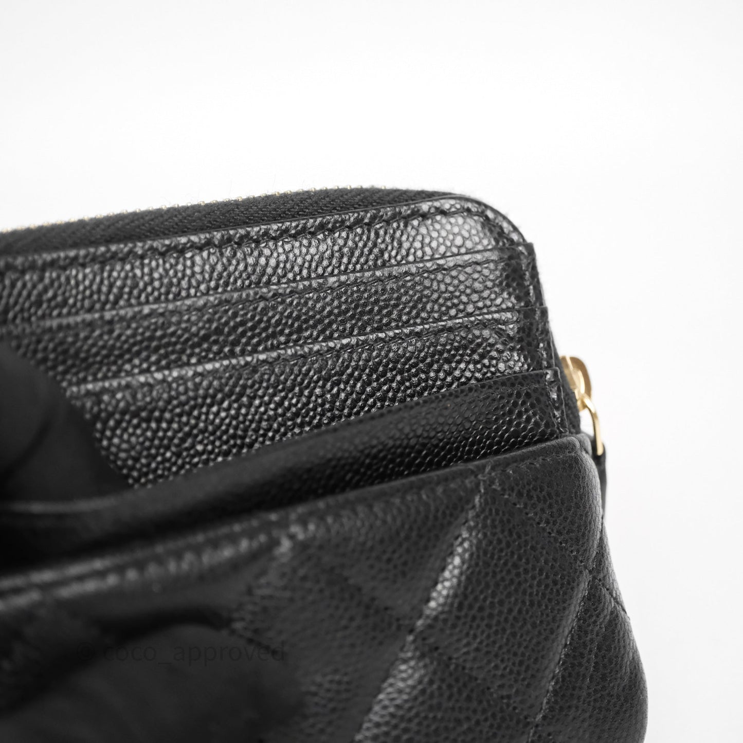 Chanel Quilted Classic Zip Card Holder Wallet Black Caviar Gold Hardware