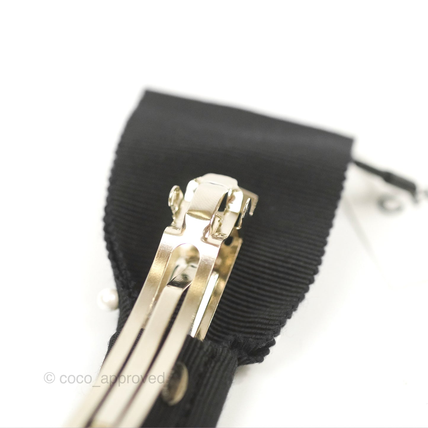 Chanel CC Pearl Ribbon Black Hair Barrette 23P