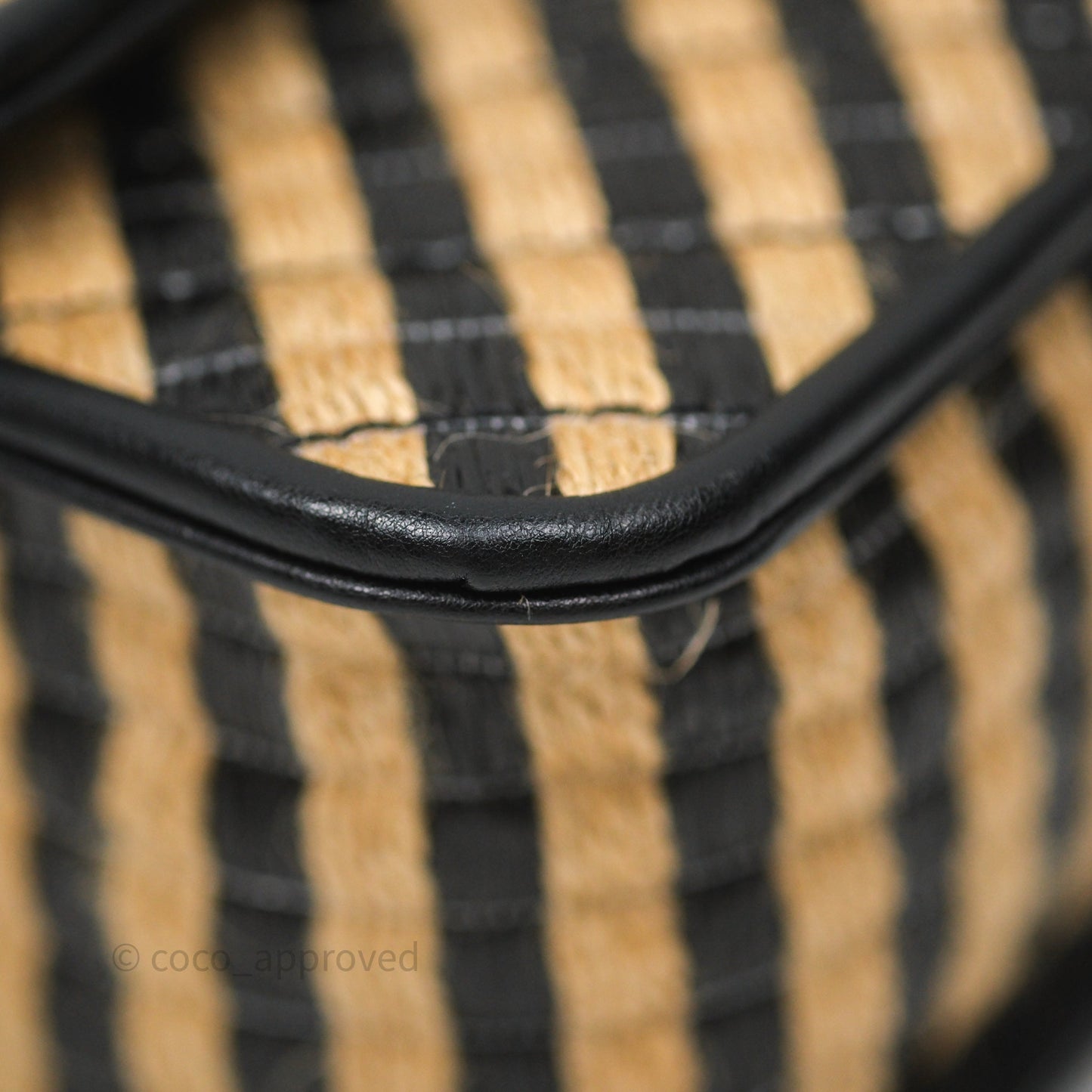 Chanel Quilted Mini Rectangular Flap Raffia Jute Thread Black & Beige Gold Hardware