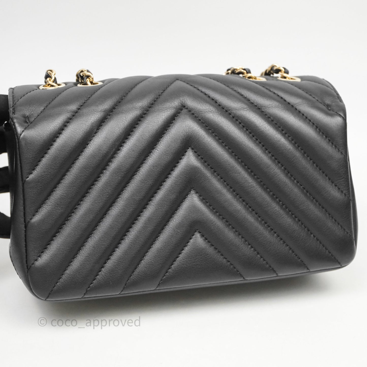Chanel Black Lambskin Chevron Quilted Statement Flap Bag Light Gold Hardware