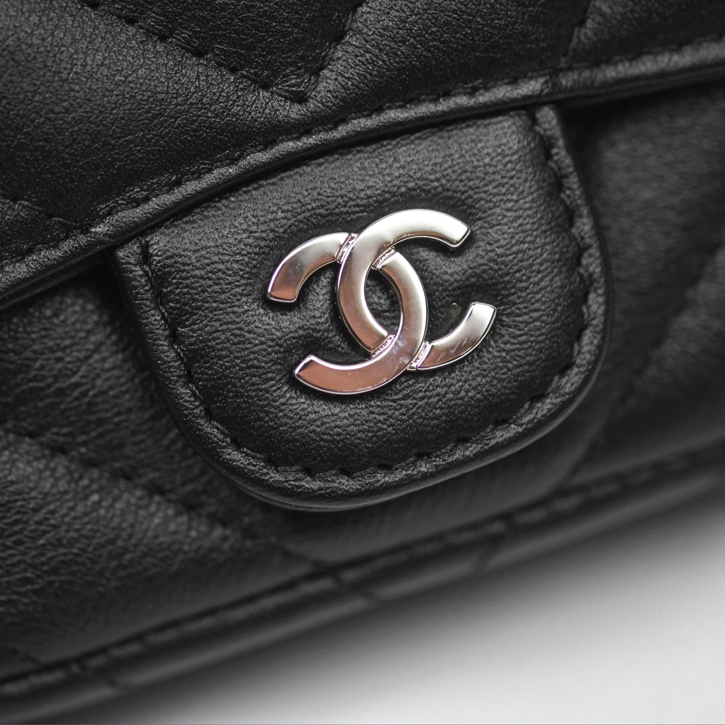 Chanel Mini Card Holder Chain Belt Bag Chevron Black Calfskin Silver Hardware