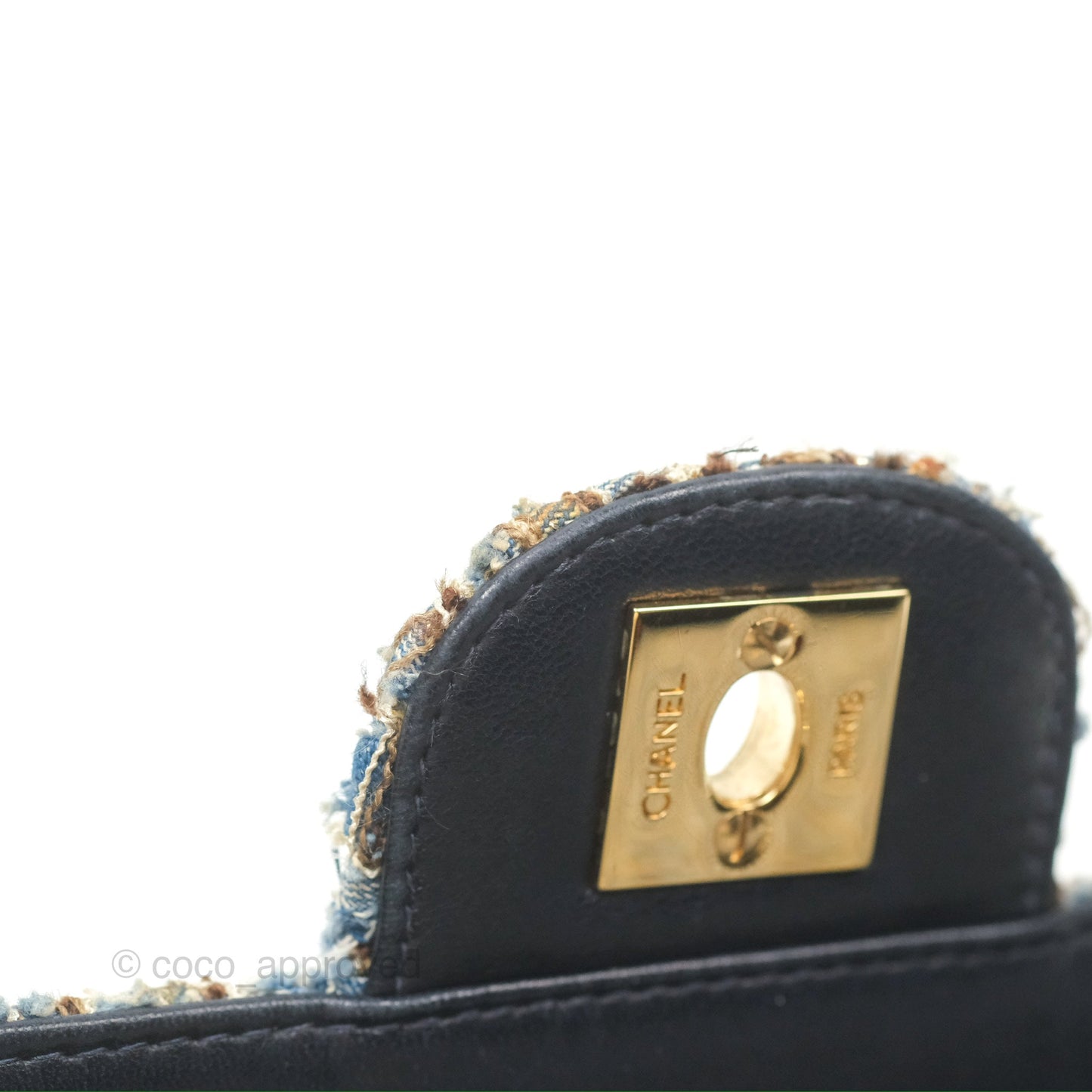 Chanel East West Chocolate Bar Flap Bag Grey Blue Tweed 24K Gold Hardware