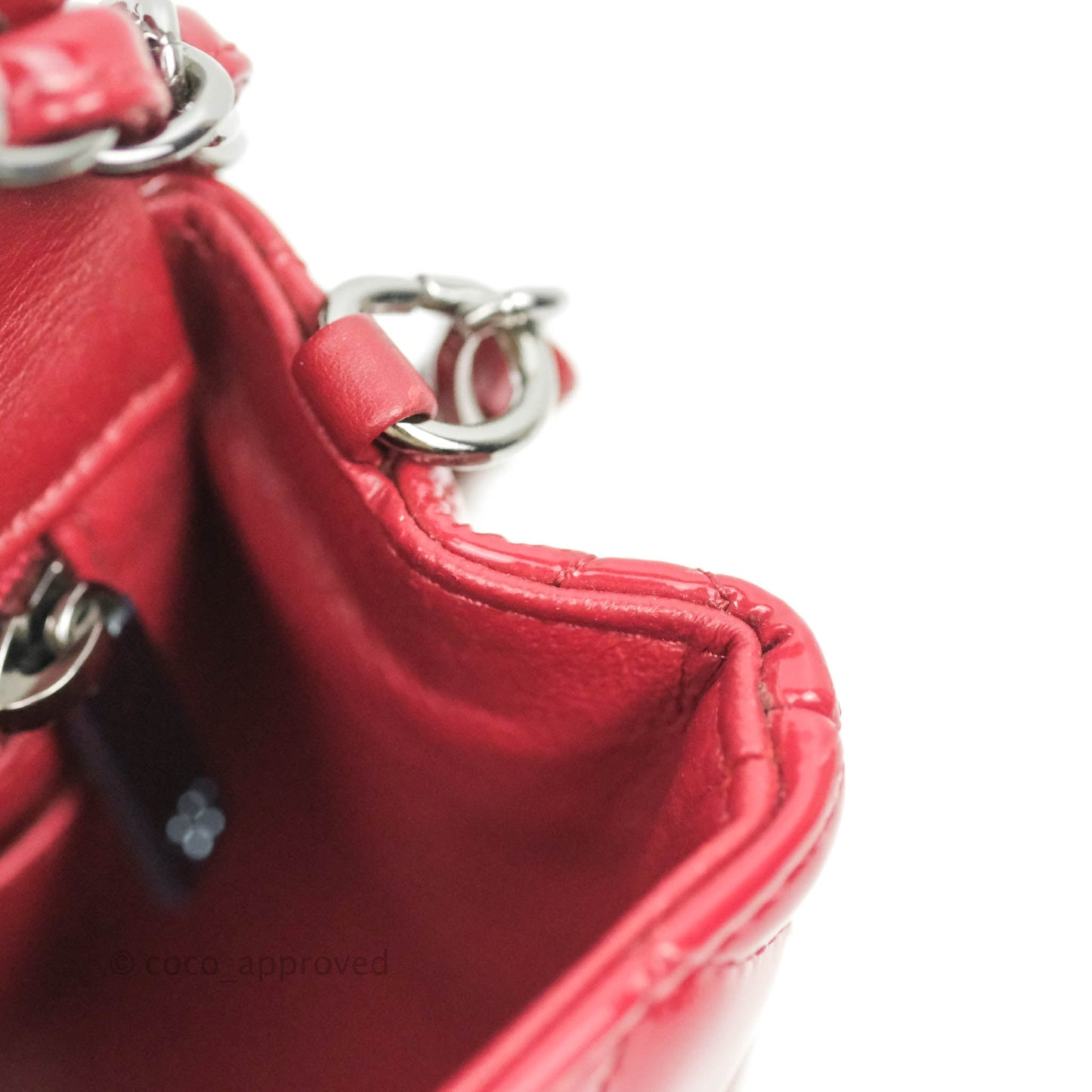 Chanel Quilted Mini Rectangular Flap Red Patent Gun Metal