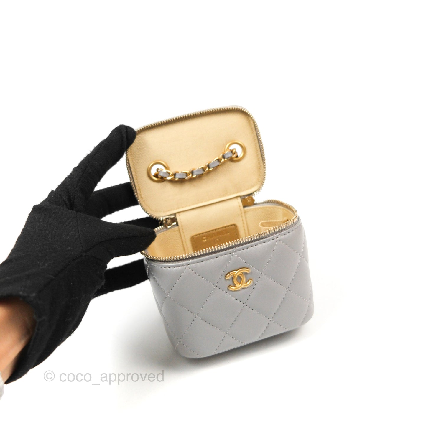 Chanel Classic Pearl Crush Mini Vanity With Chain Grey Lambskin Aged Gold Hardware