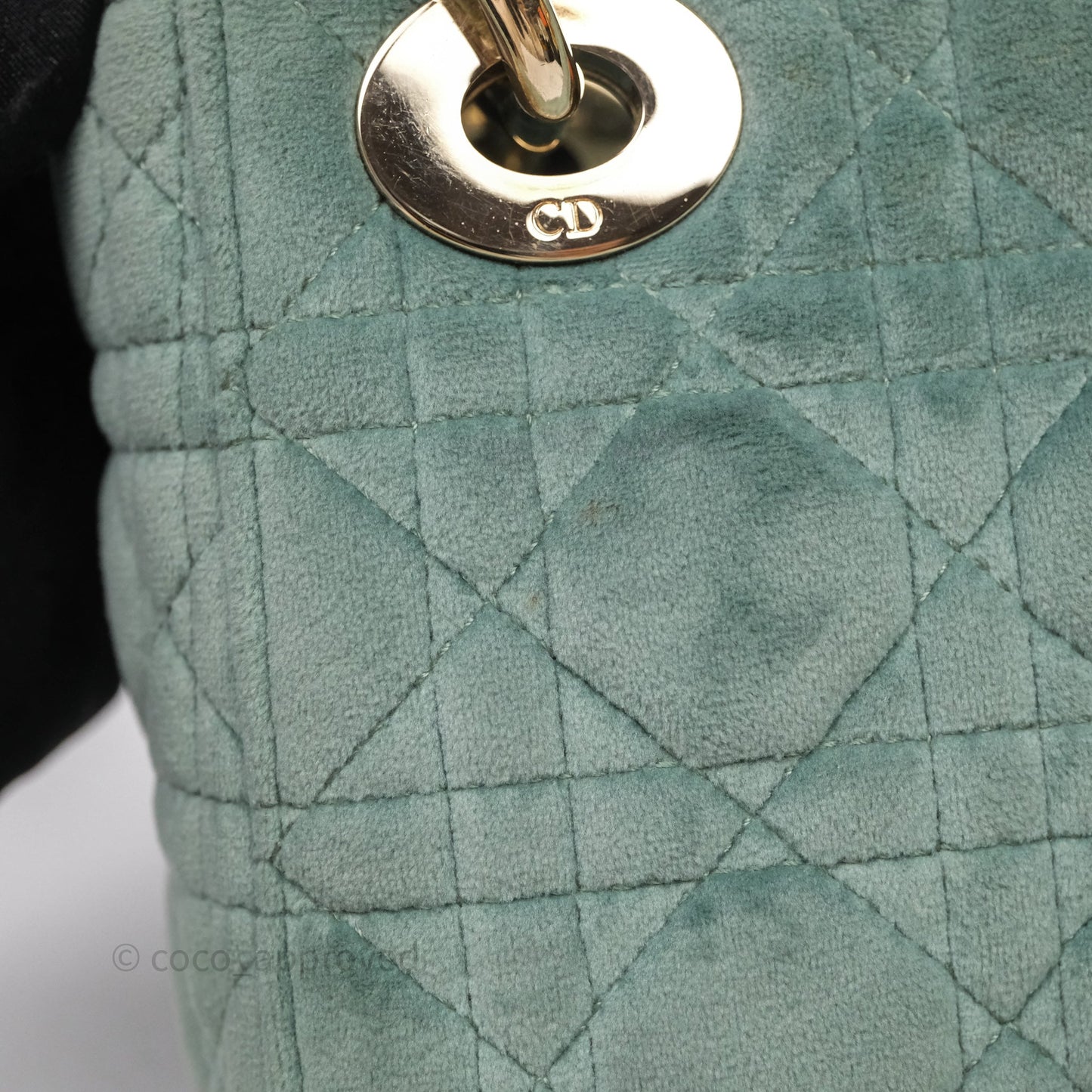 Christian Dior Mini Lady Dior Green Suede Cannage Gold Hardware