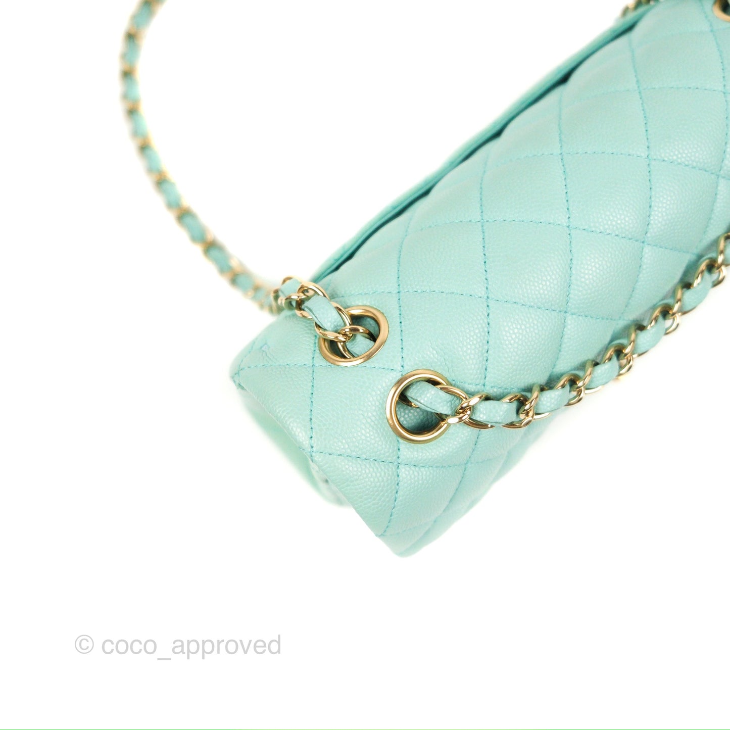 Chanel Small Classic Quilted Flap Tiffany Blue Caviar Gold Hardware 20C