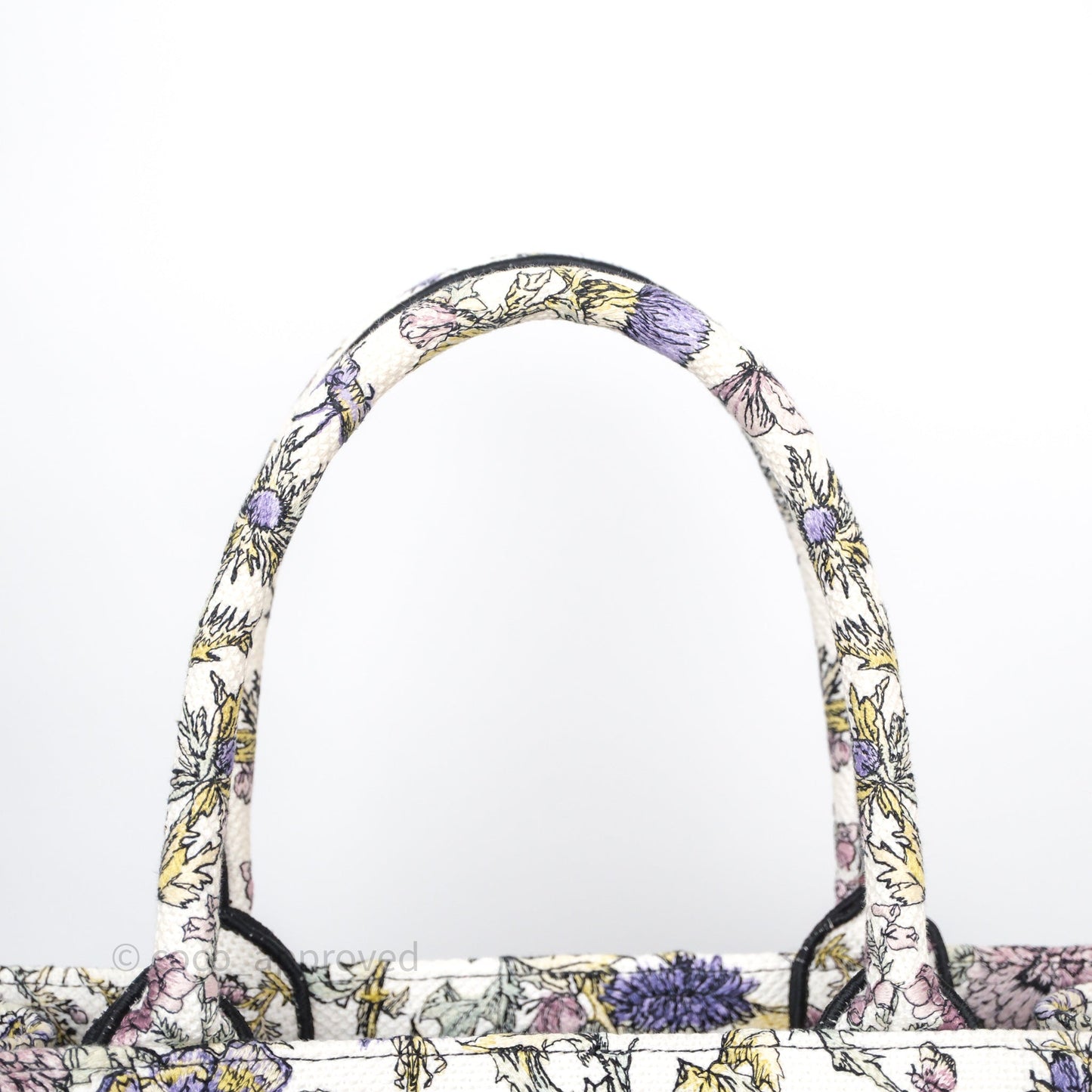 Christian Dior Medium (Old Small) Book Tote Latte Embroidery with Yellow Multicolor Dior Chardons Motif