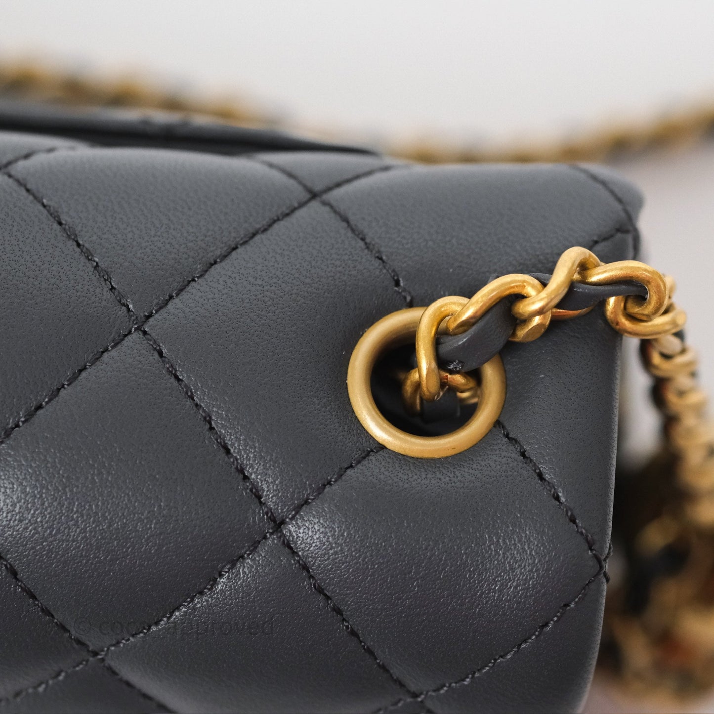 Chanel Pearl Crush Mini Rectangular Quilted Dark Grey Lambskin Aged Gold Hardware