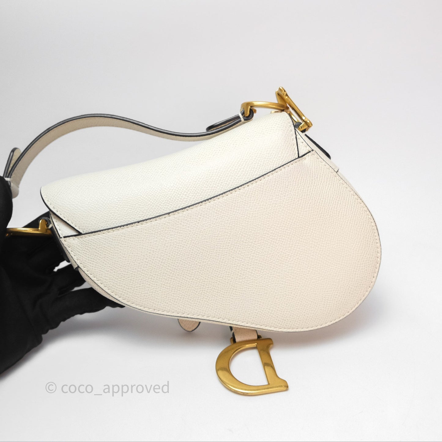 Christian Dior Mini Saddle Bag White Grained Calfskin Gold Hardware