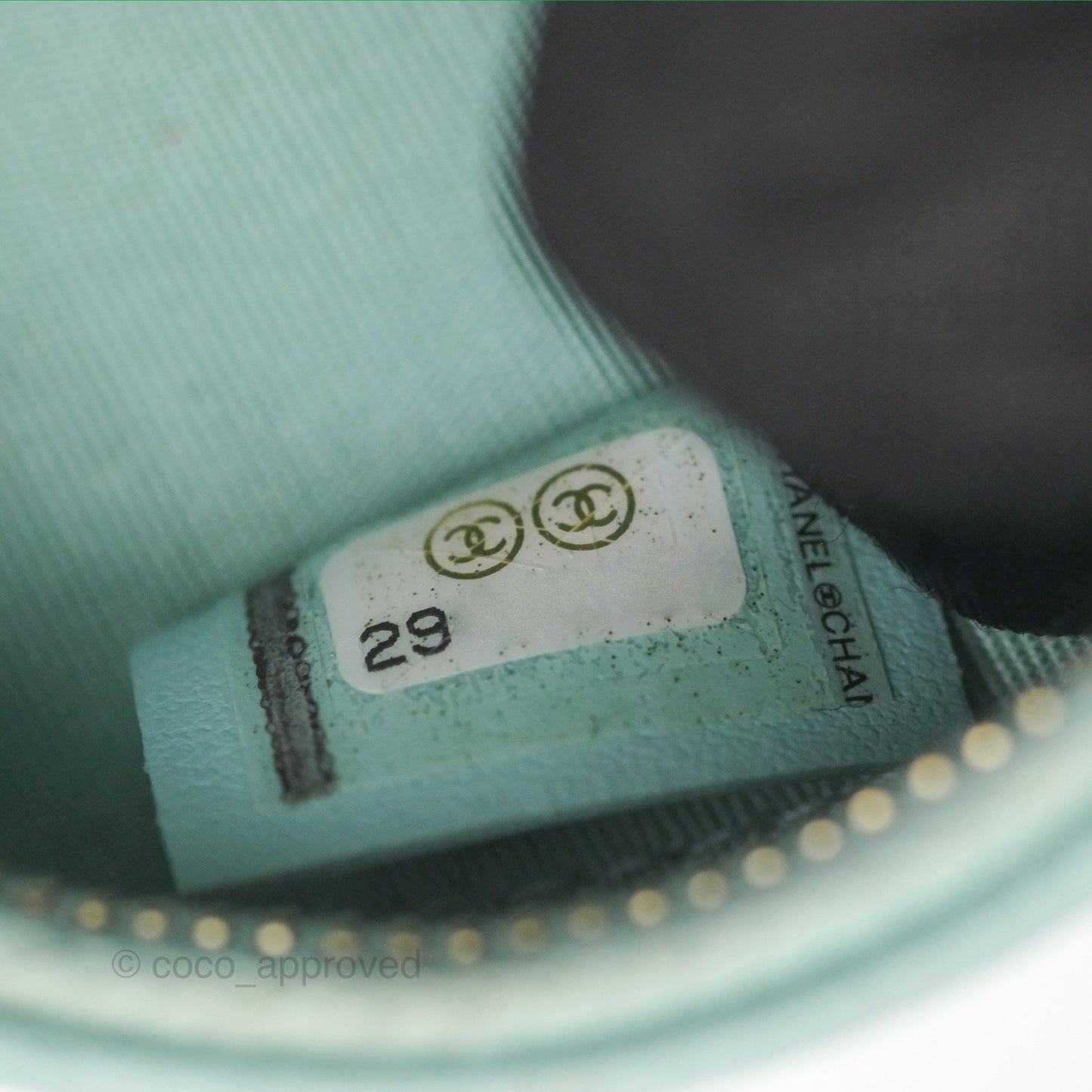 Chanel Camellia Embossed Round Clutch With Chain Light Tiffany Blue Caviar