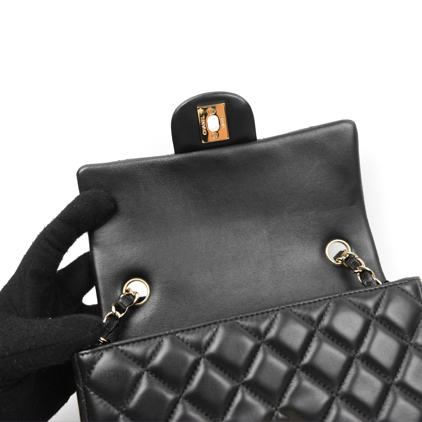 Chanel Quilted Mini Rectangular Black Lambskin Gold Hardware