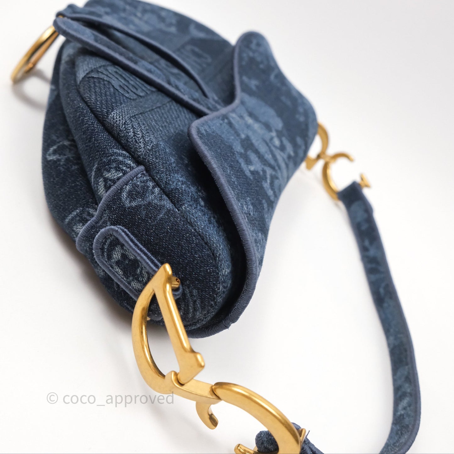 Christian Dior Saddle Bag Navy Denim Gold Hardware