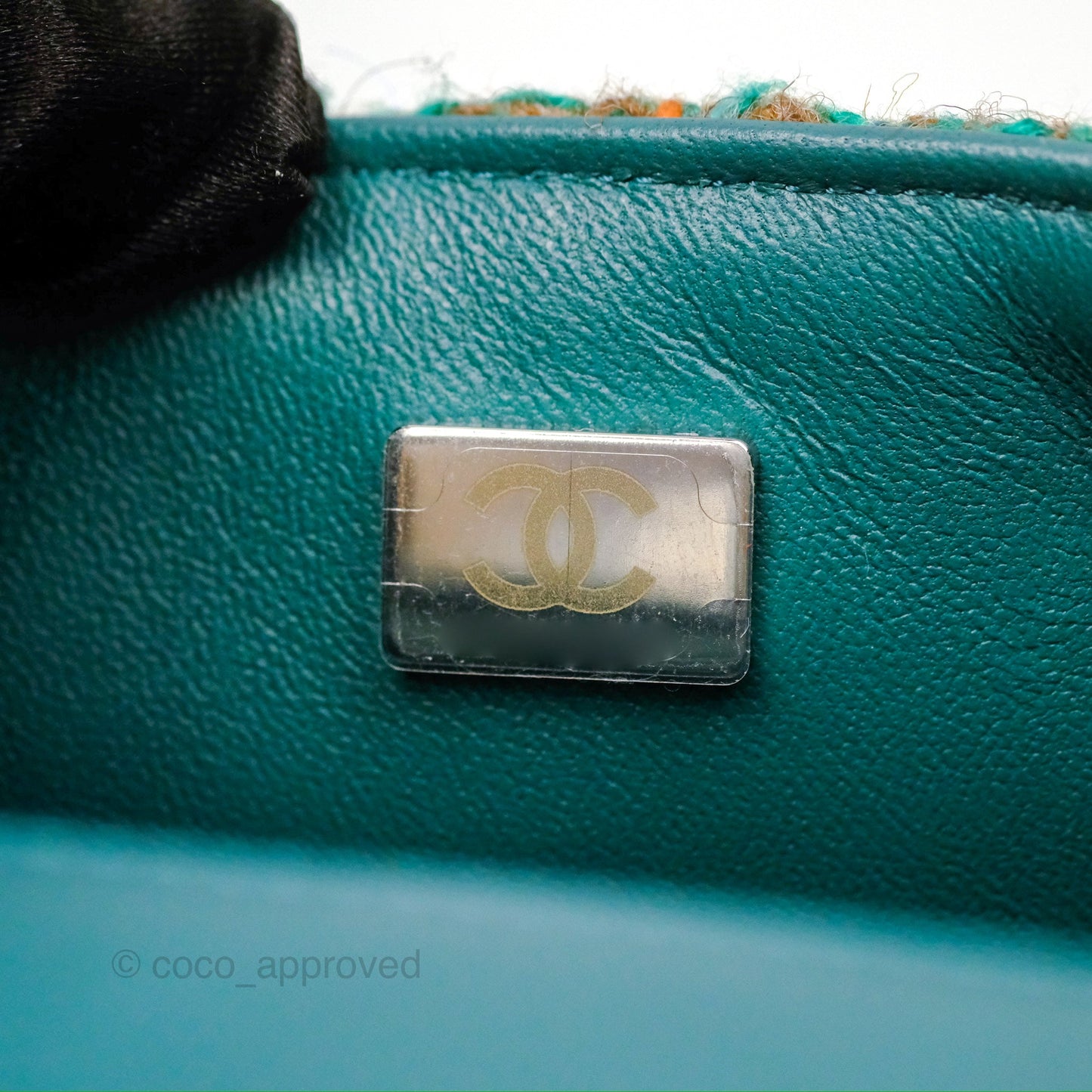 Chanel Mini Rectangular Flap Quilted Green Tweed Gun Metal 23A
