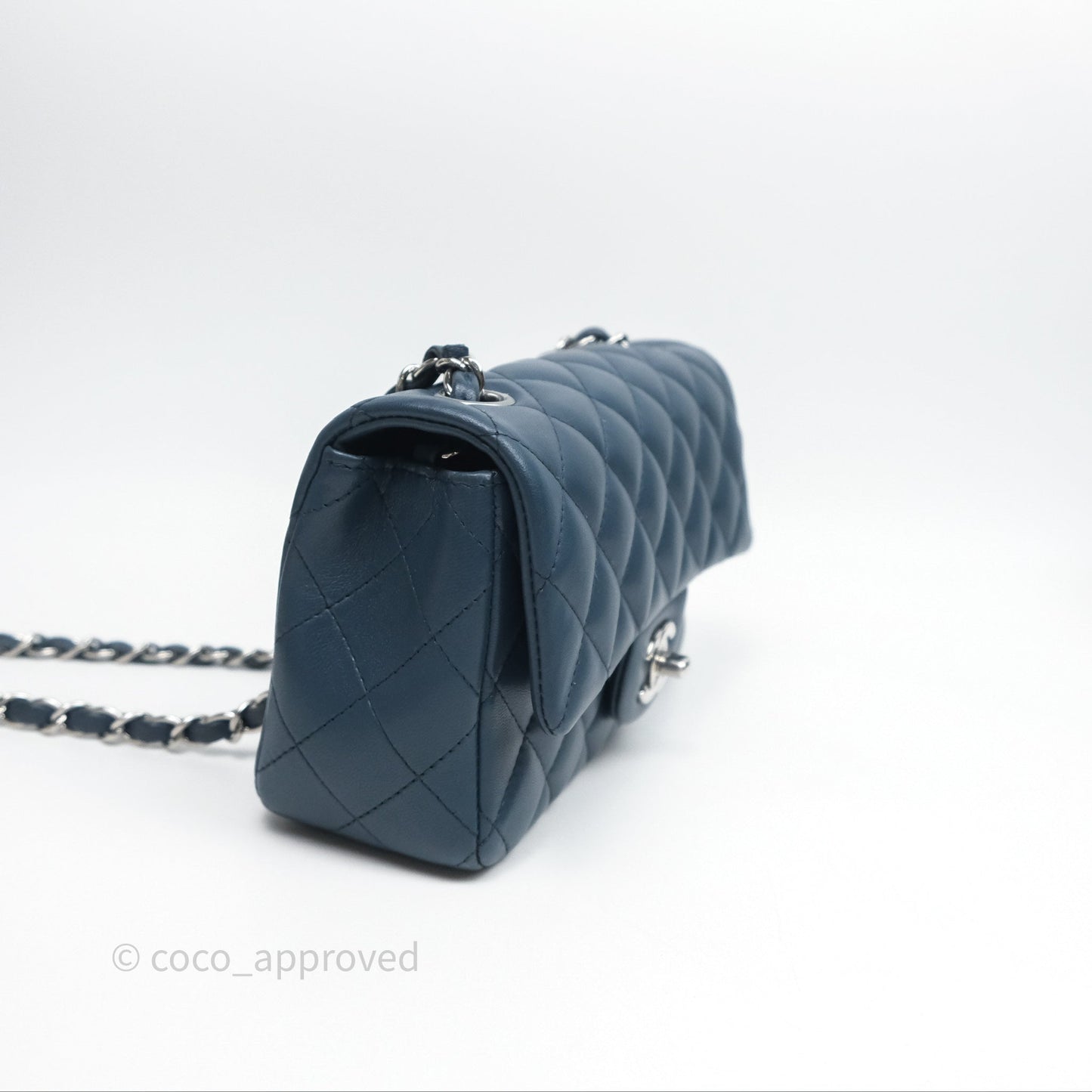 Chanel Quilted Mini Rectangular Navy Lambskin Silver Hardware