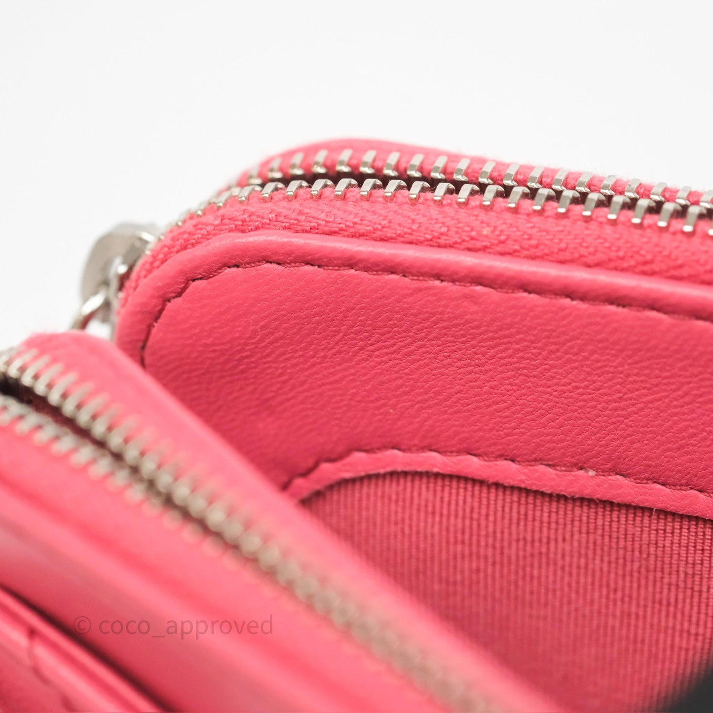 Chanel Double Zip Clutch On Chain Dark Pink Lambskin Silver Hardware