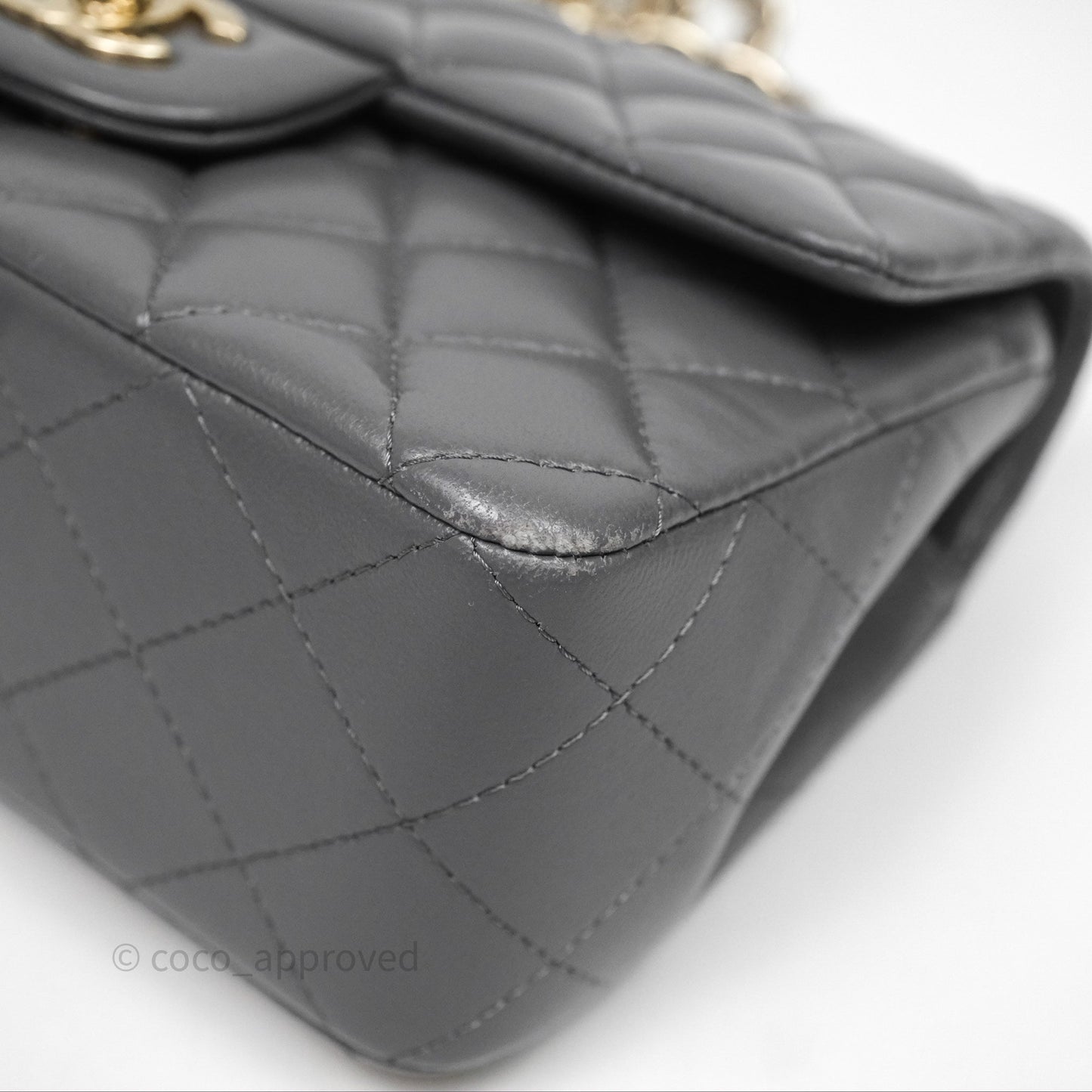 Chanel Chain Top Handle Mini Rectangular Flap Grey Lambskin Gold Hardware