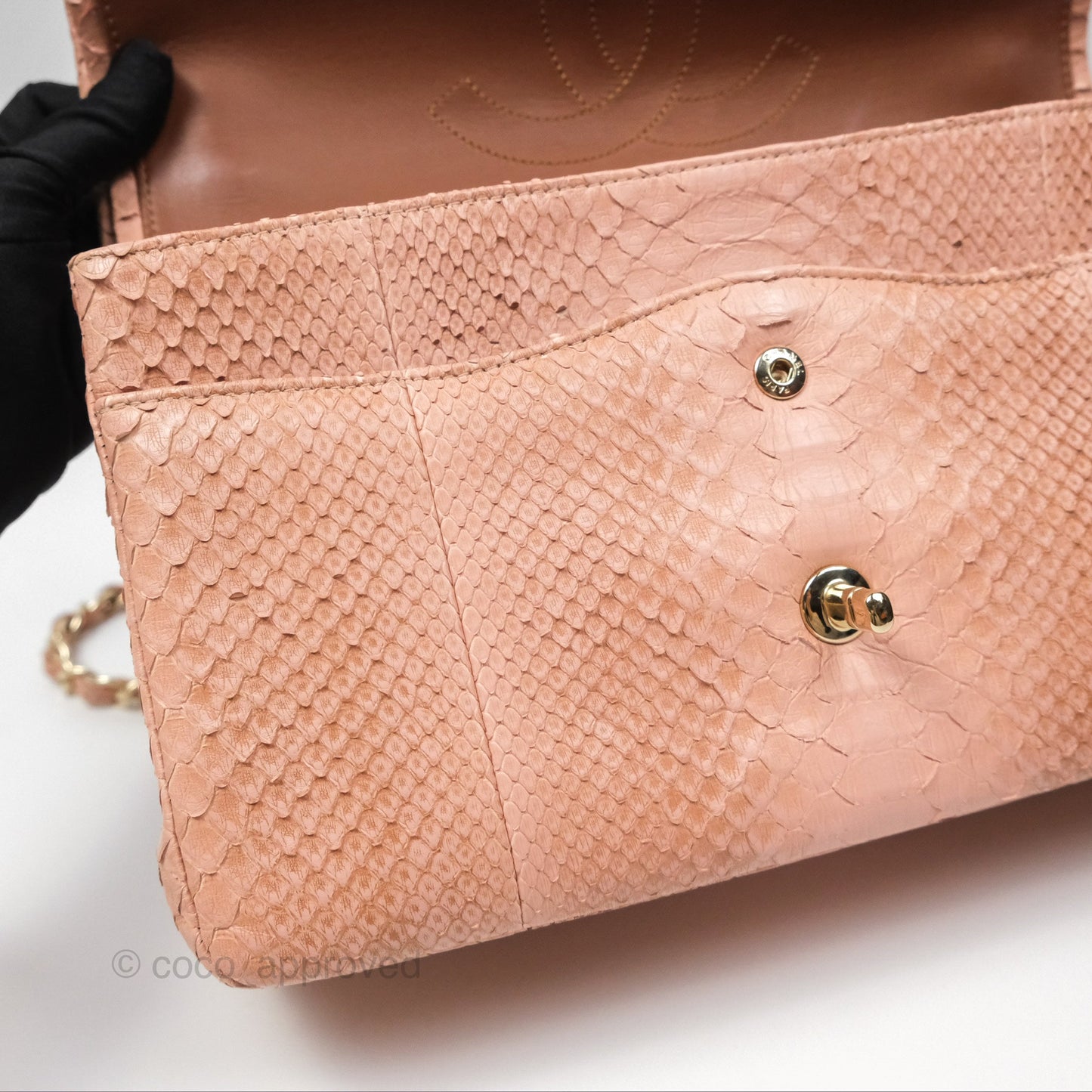 Chanel Jumbo Double Flap Python Pink Gold Hardware