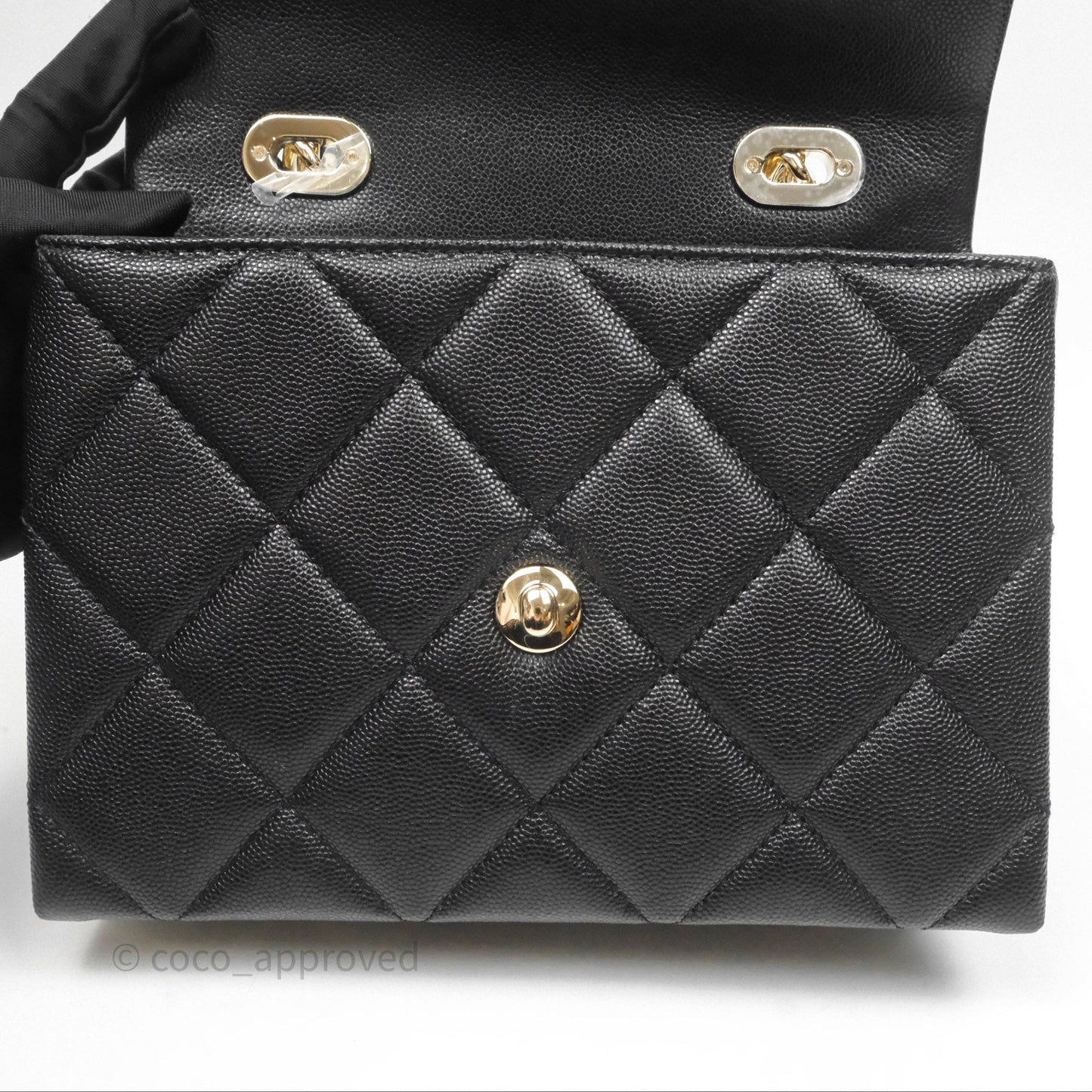 Chanel Quilted Small Top Handle Flap Bag Black Caviar Gold Hardware