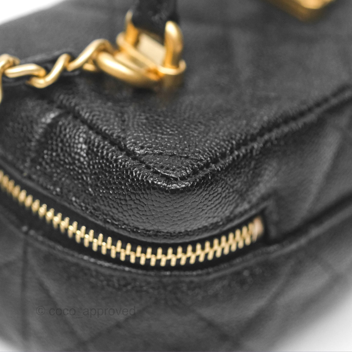 Chanel Quilted Mini Top Handle Vanity With Chain Black Caviar Aged Gold Hardware