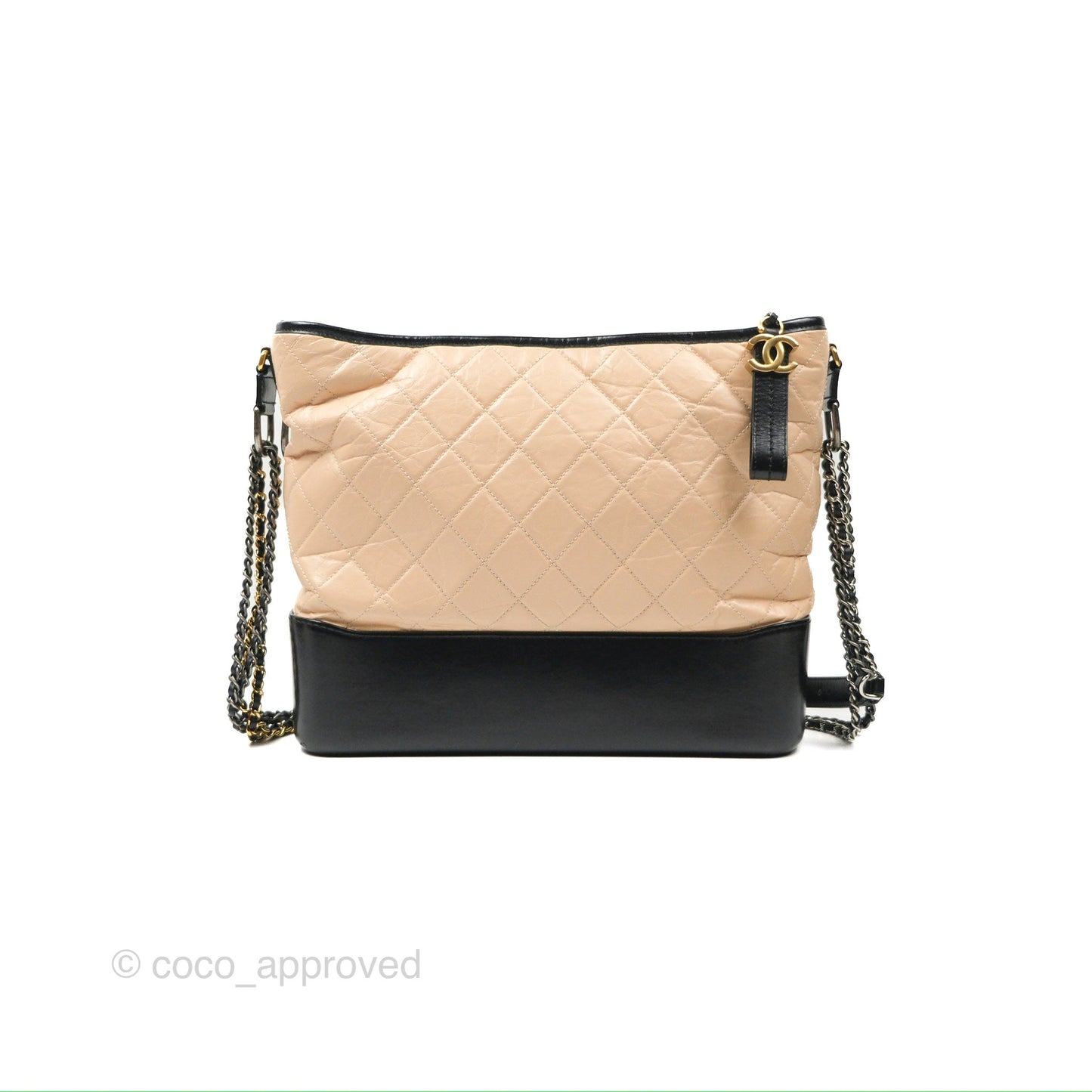 Chanel Large Gabrielle Hobo Beige Black Aged Calfskin Mixed Hardware
