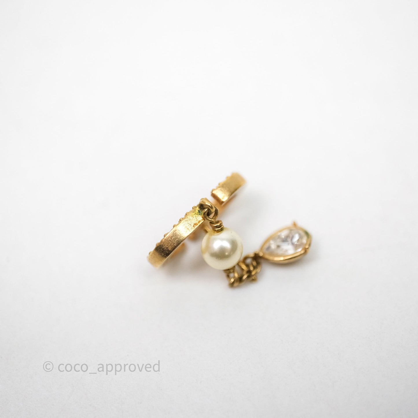 Christian Dior Pearl Crystal CD Drop Earrings Gold Tone
