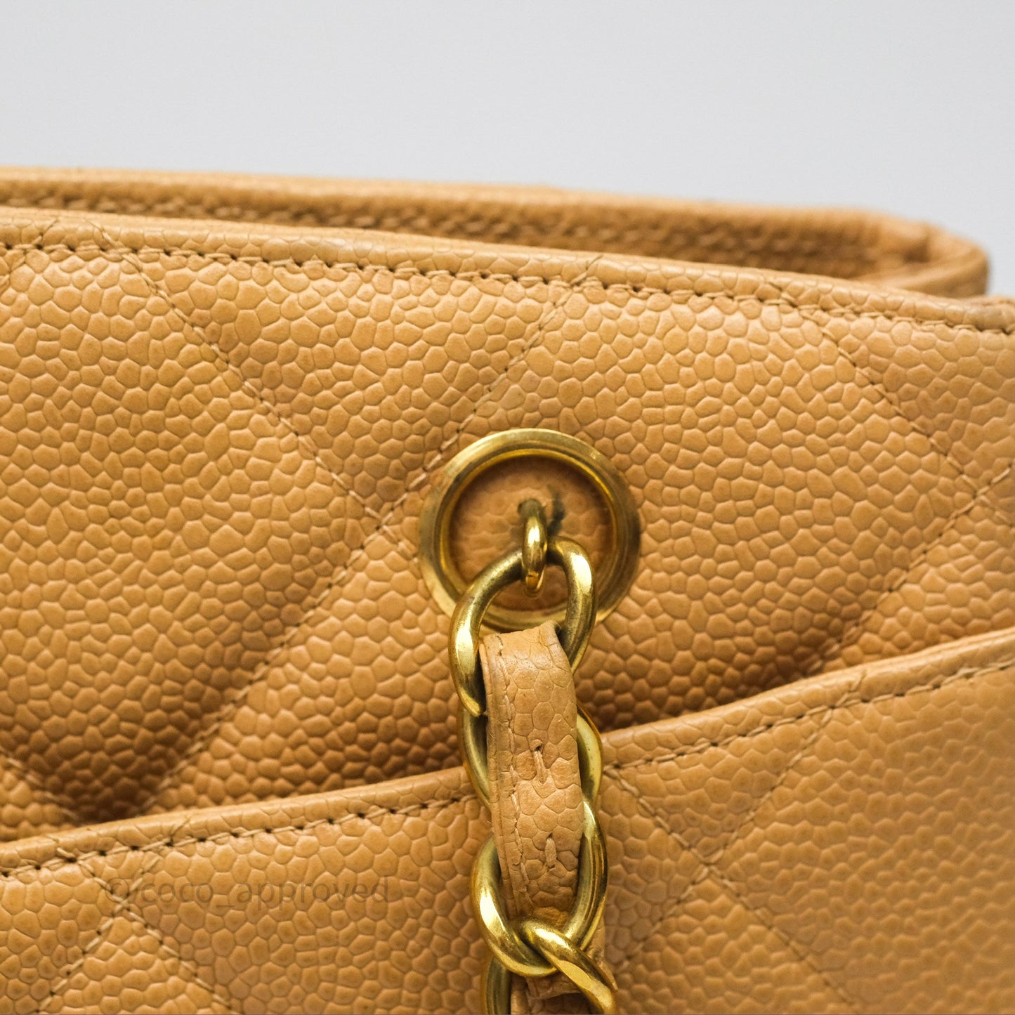 Chanel Vintage CC Quilted Tote Dark Beige Caviar 24K Gold Hardware