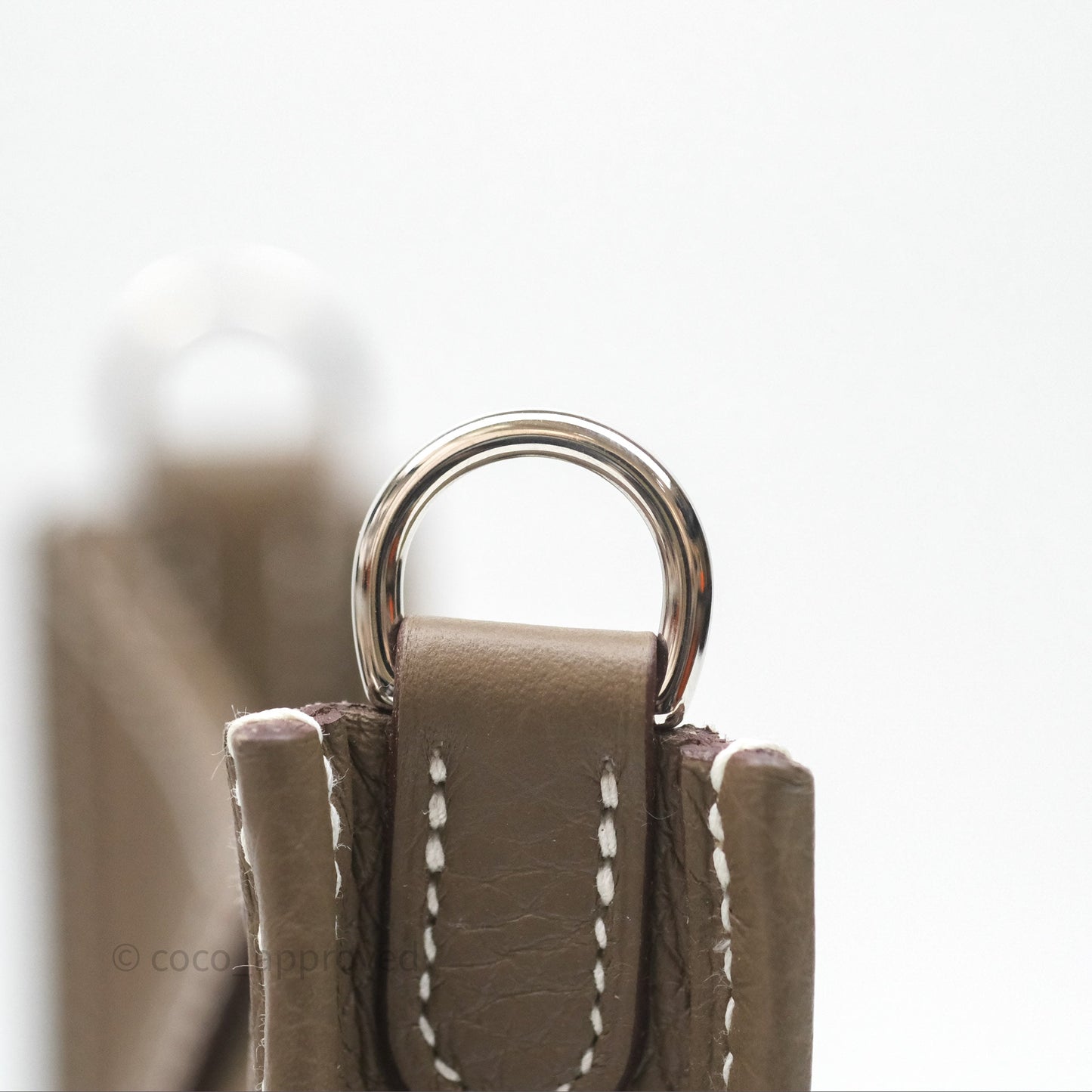 Hermès Mini Evelyne 16 Etoupe 18 Clemence Palladium Hardware with Bleu Indigo Strap