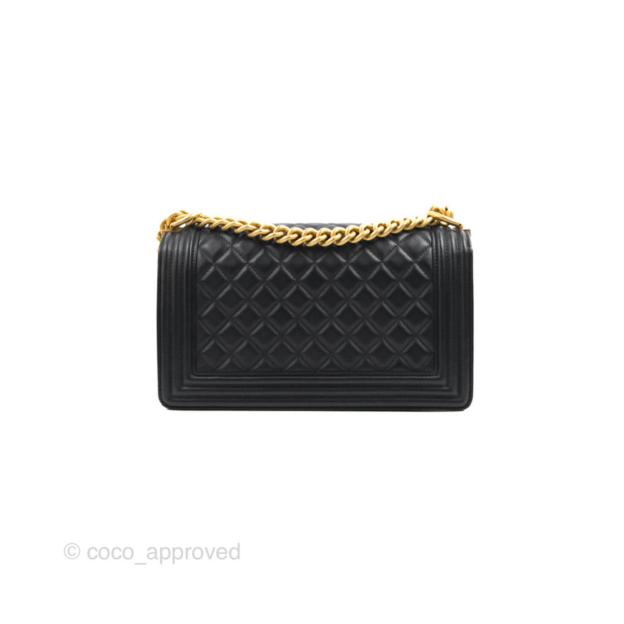 Chanel Quilted Medium Boy Black Calfskin Aged Gold Hardware