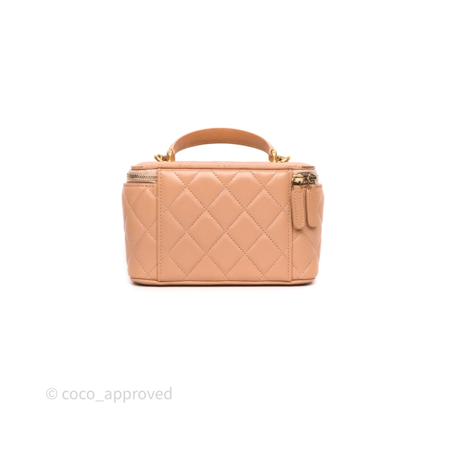 Chanel Vanity Rectangular Top Handle Beige Lambskin Aged Gold Hardware