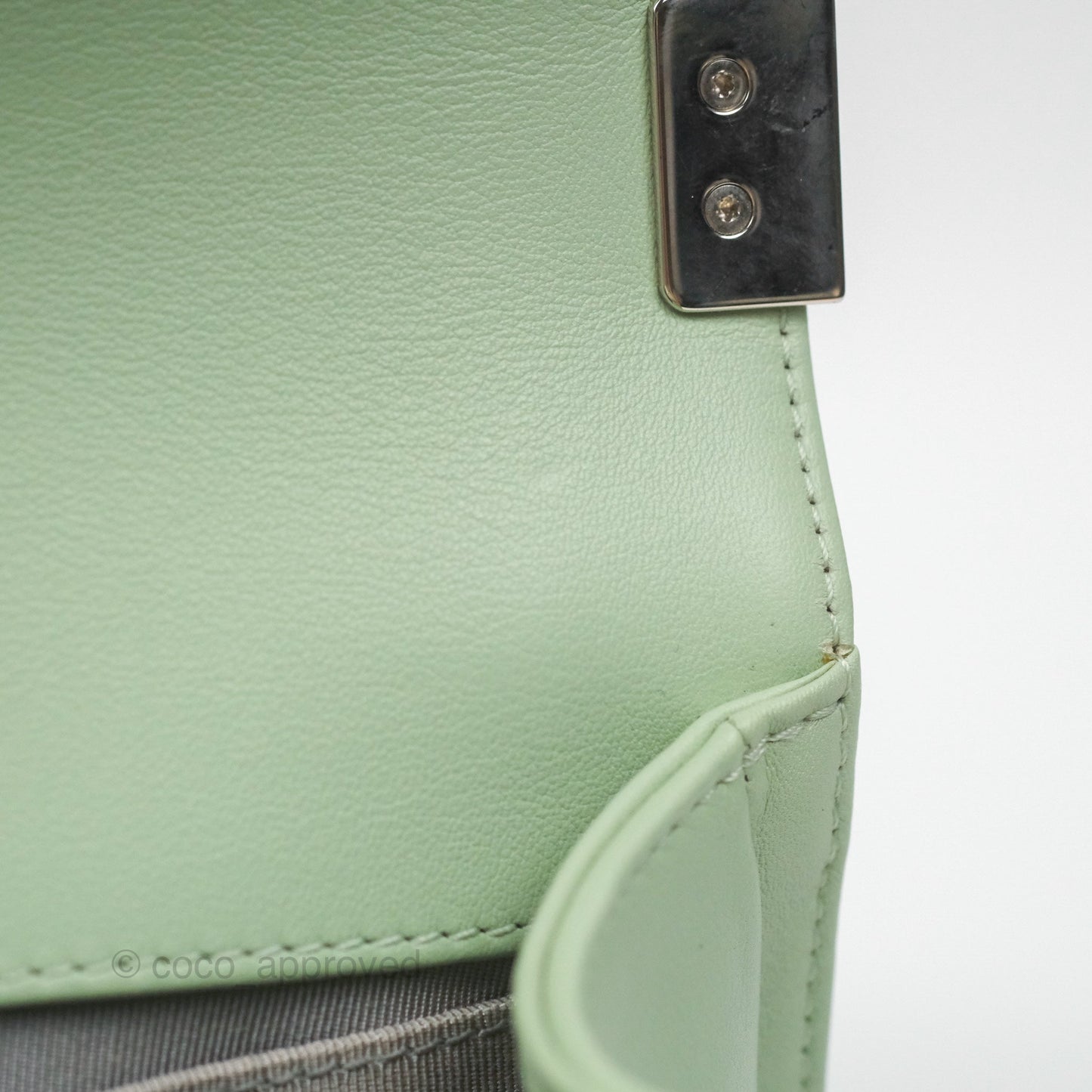 Chanel Medium Chevron Boy Mint Green Calfskin Silver Hardware