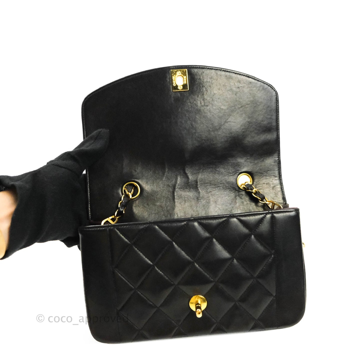 Chanel Vintage Classic Small Diana Flap Bag Black Lambskin 24K Gold Hardware