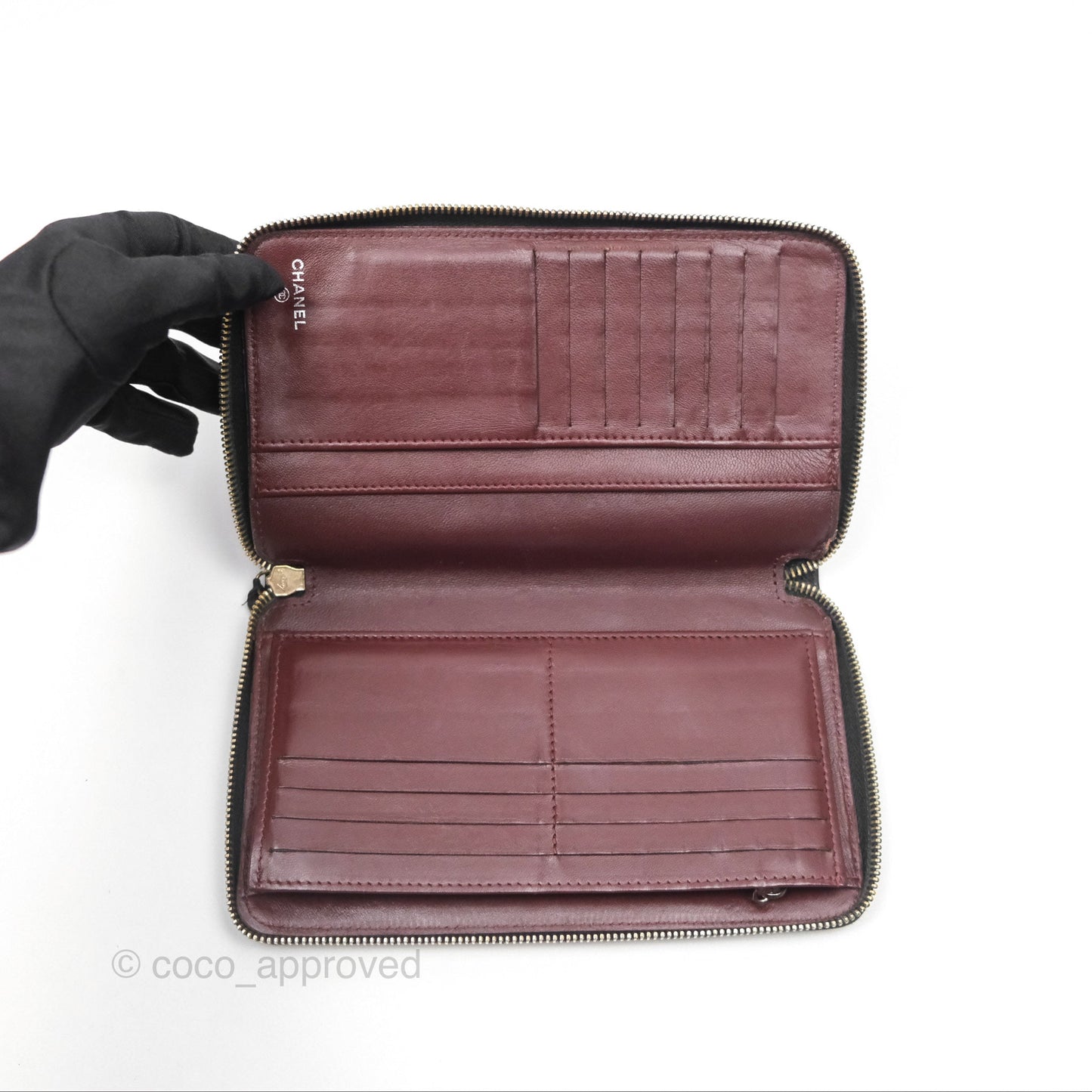 Chanel Zip Around Organiser Wallet Black Lambskin Gold Hardware