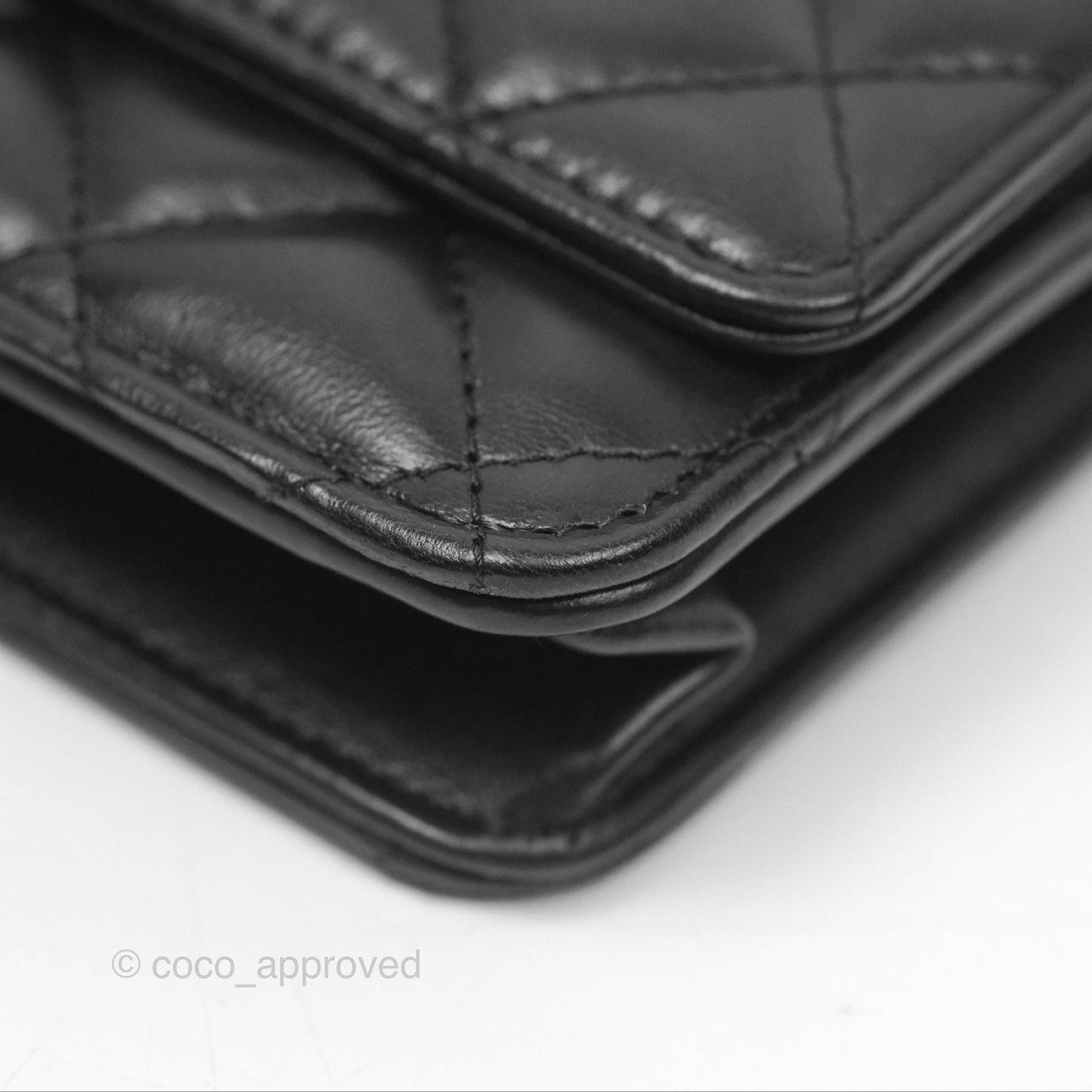 Chanel All Slide Wallet on Chain WOC Adjustable Chain Quilted Black Lambskin 22K