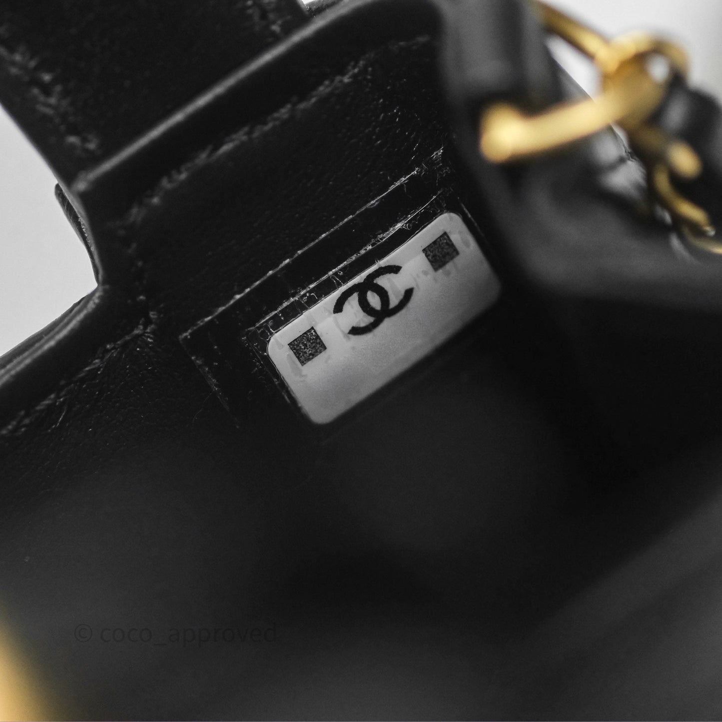 Chanel Mini Nano Kelly Bag Black Shiny Calfskin Aged Gold Hardware