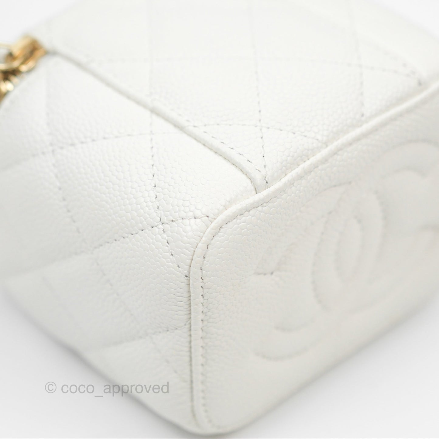 Chanel Quilted Heart Crush Mini Vanity With Chain White Caviar Aged Gold Hardware