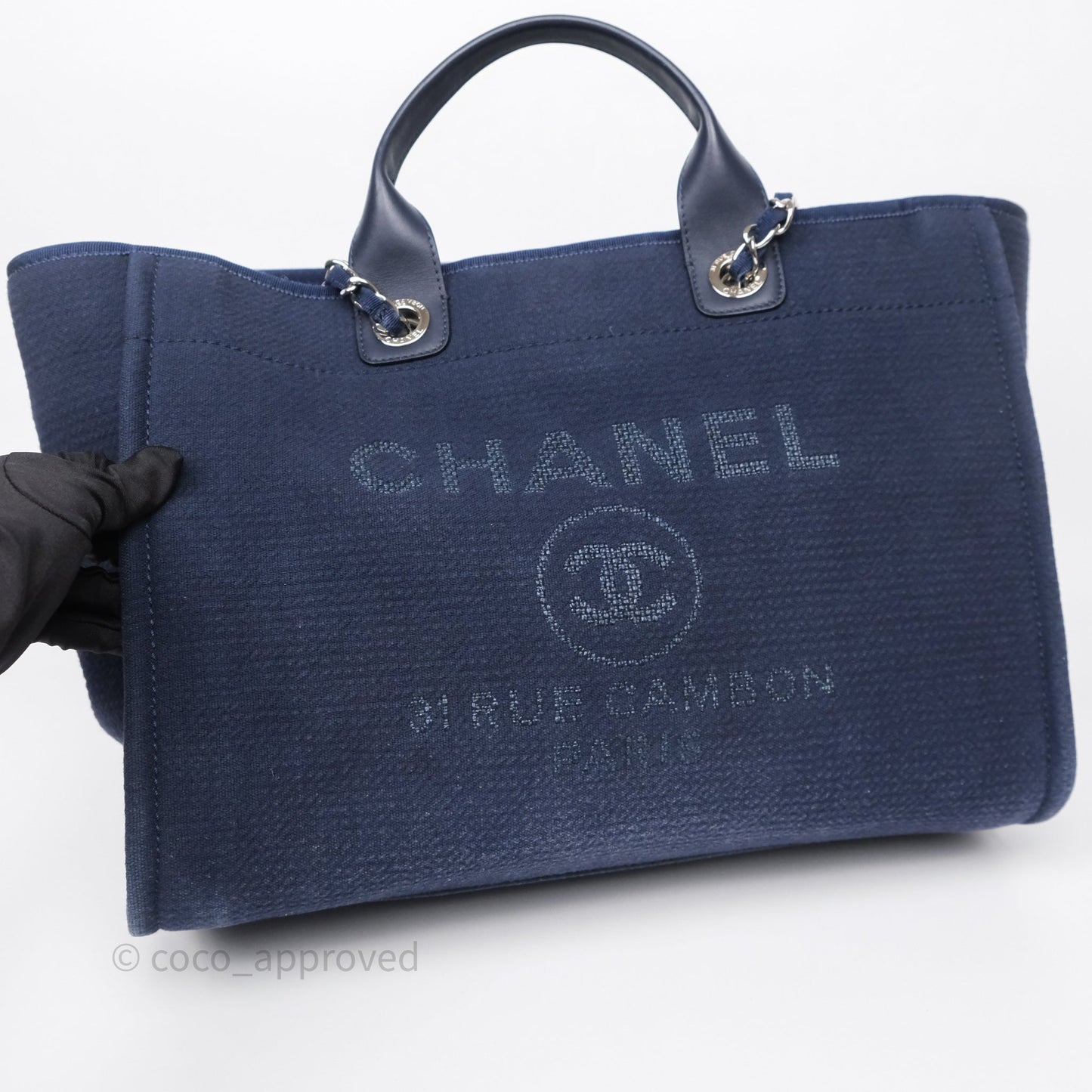 Chanel Large Deauville Navy Canvas Silver Hardware