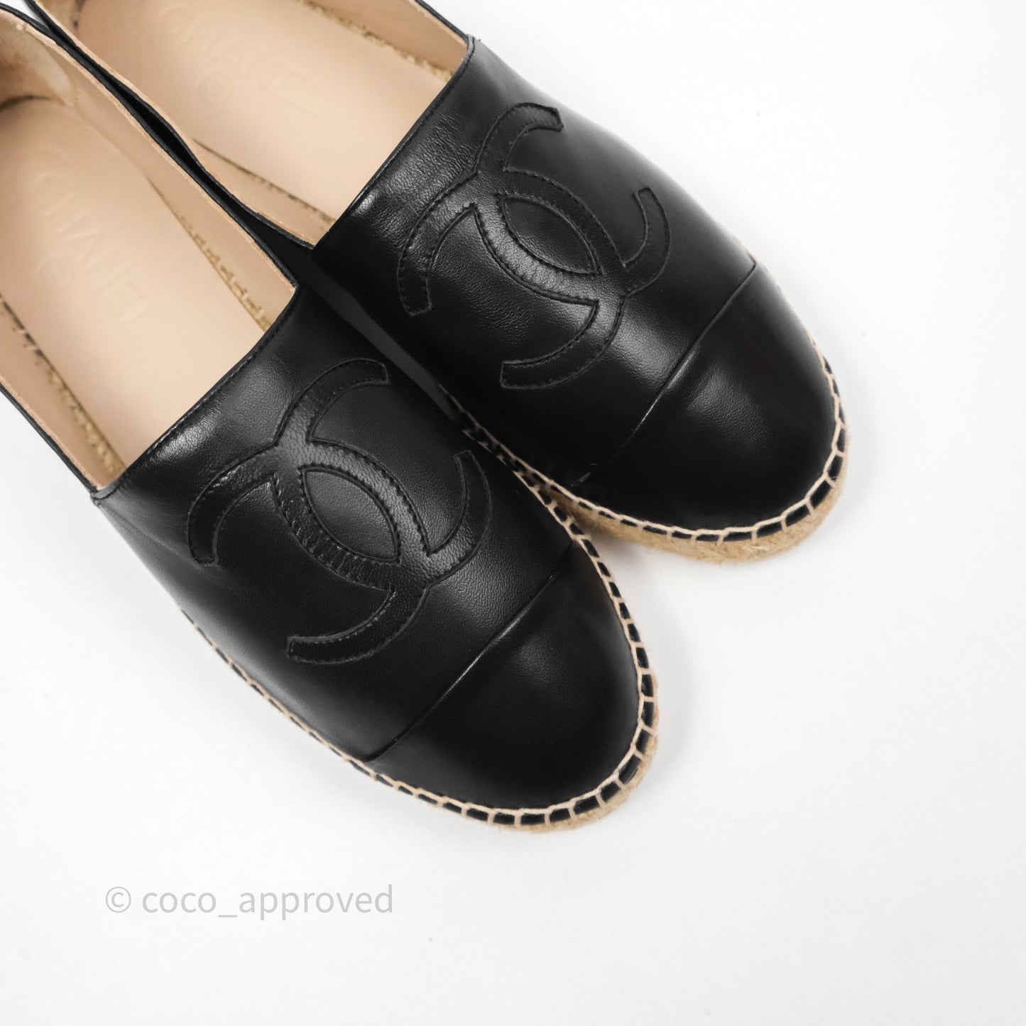 Chanel Espadrille Black Leather Size 38