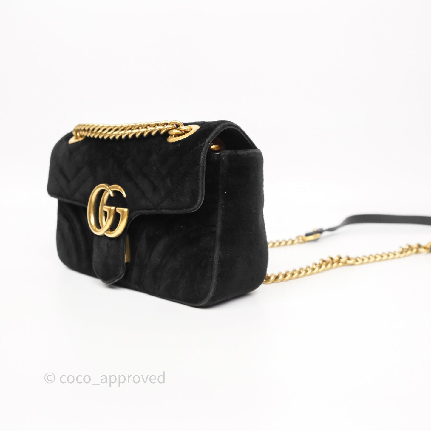 Gucci Mini Marmont Velvet Black Aged Gold Hardware